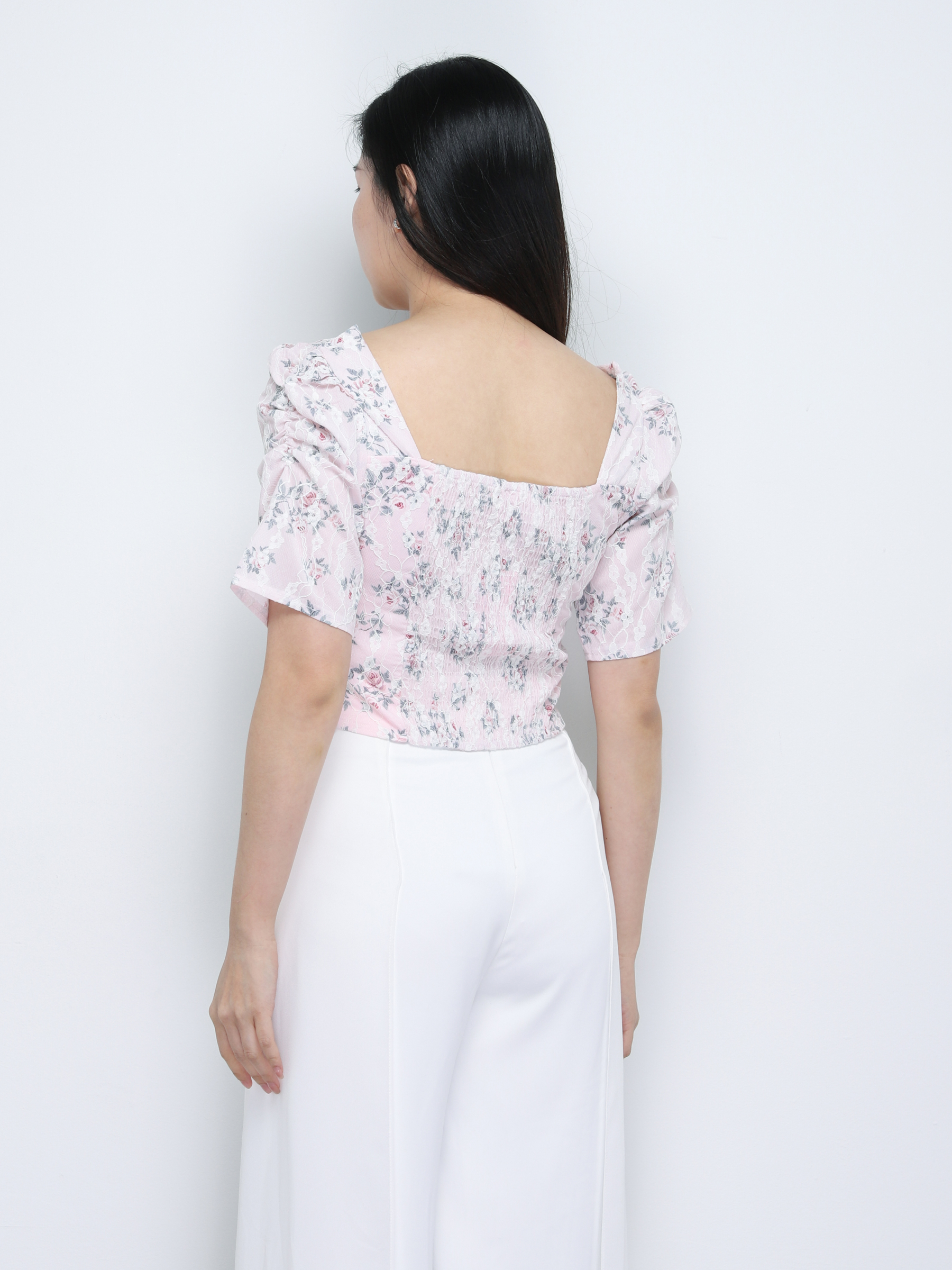 Floral Square Neck Tie Up Top 19534