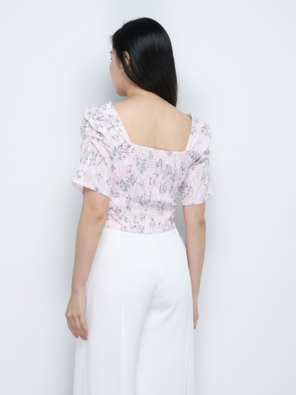 Floral Square Neck Tie Up Top 19534