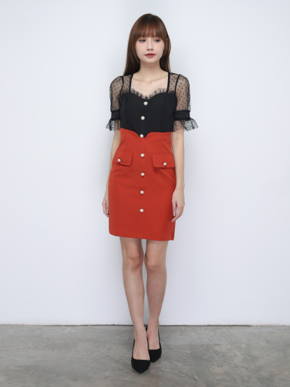 Two Tone Front Decorative Button Dress 19546