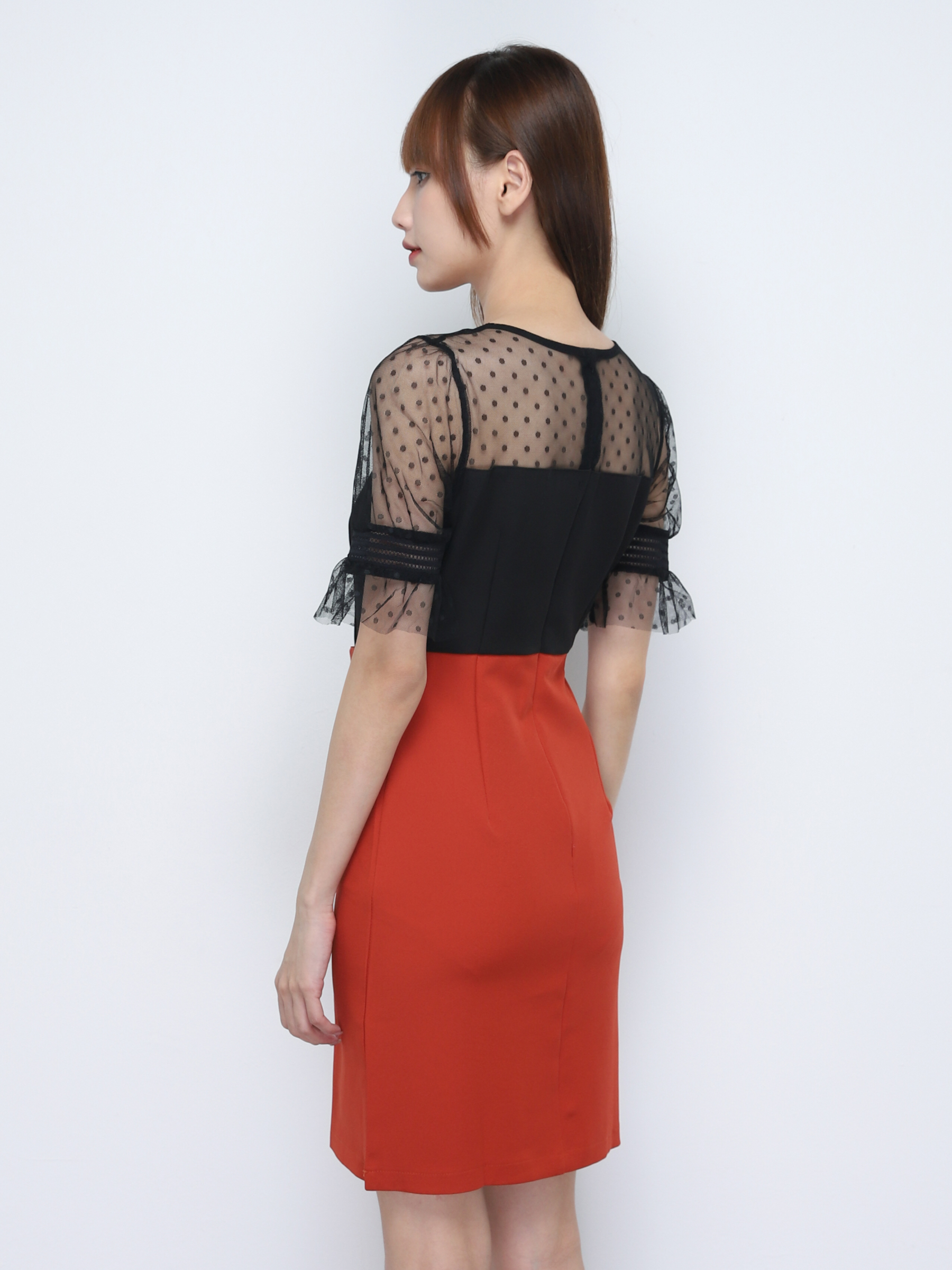 Two Tone Front Decorative Button Dress 19546