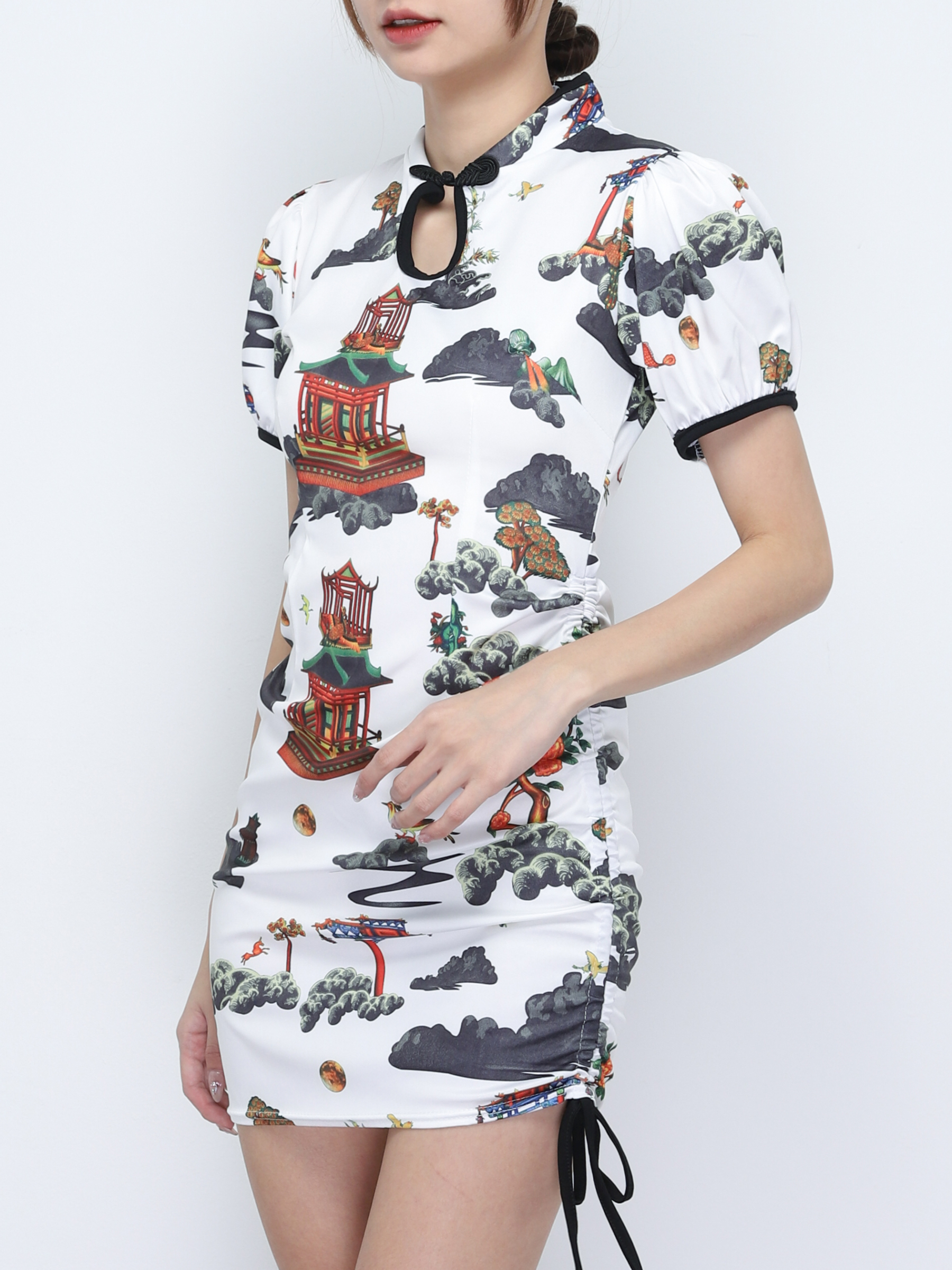 Puff Sleeve Cheongsam Dress 19604