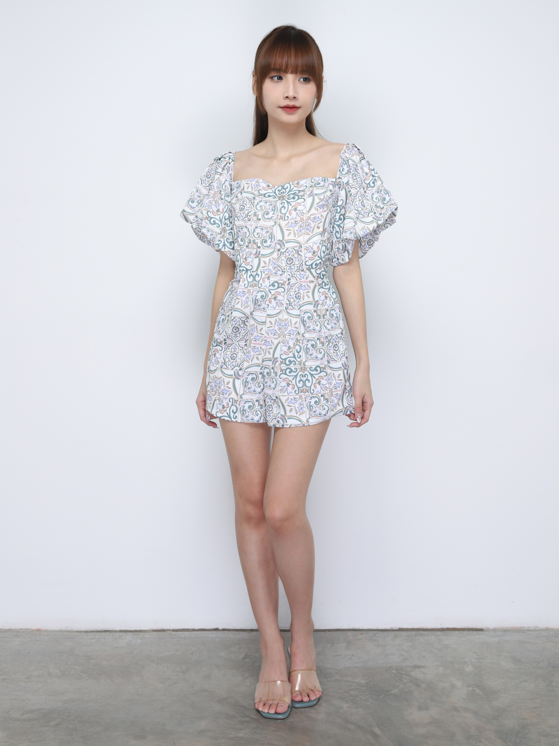 Abstract Puff Sleeve Jumpsuit 19729