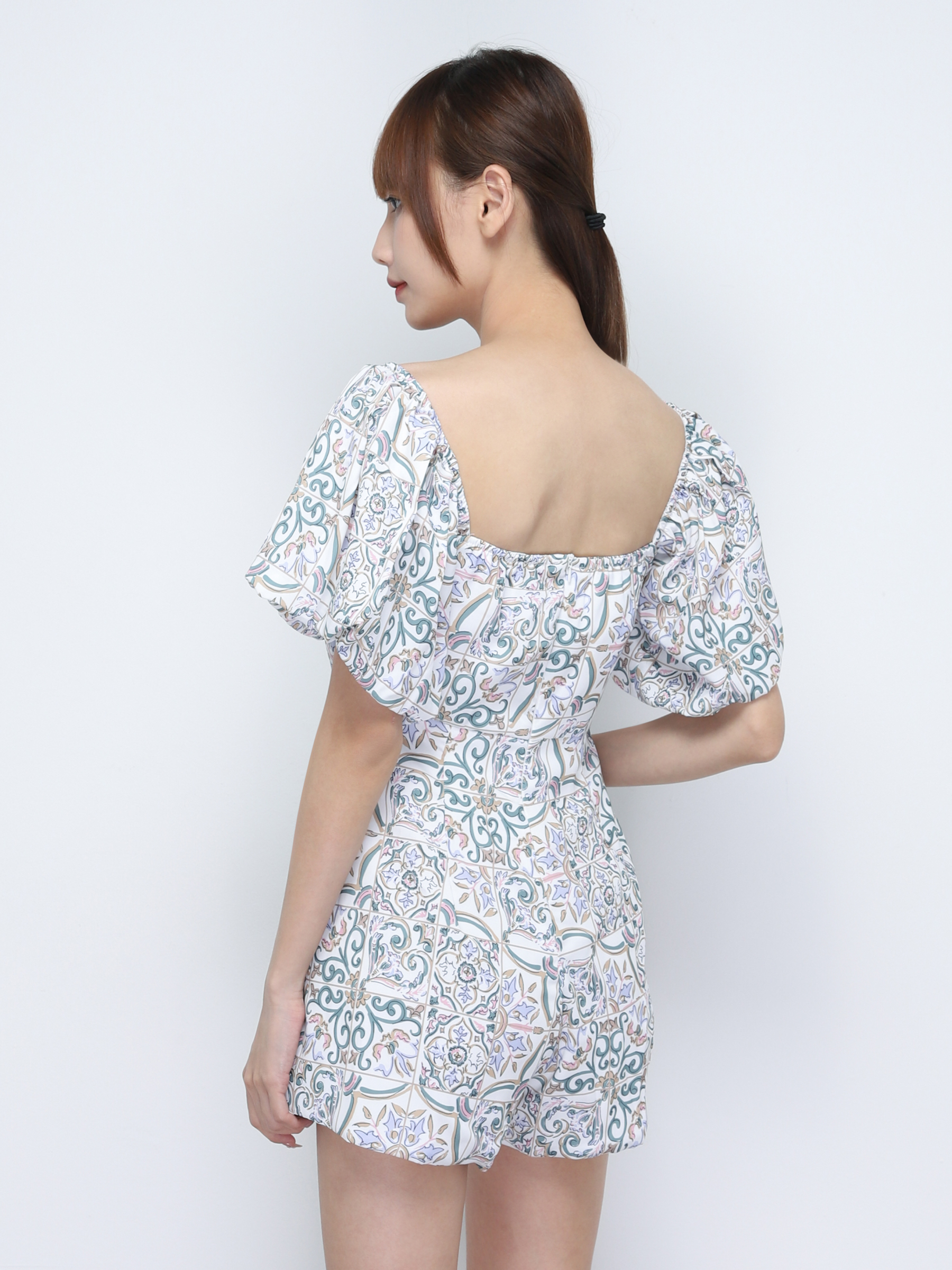 Abstract Puff Sleeve Jumpsuit 19729