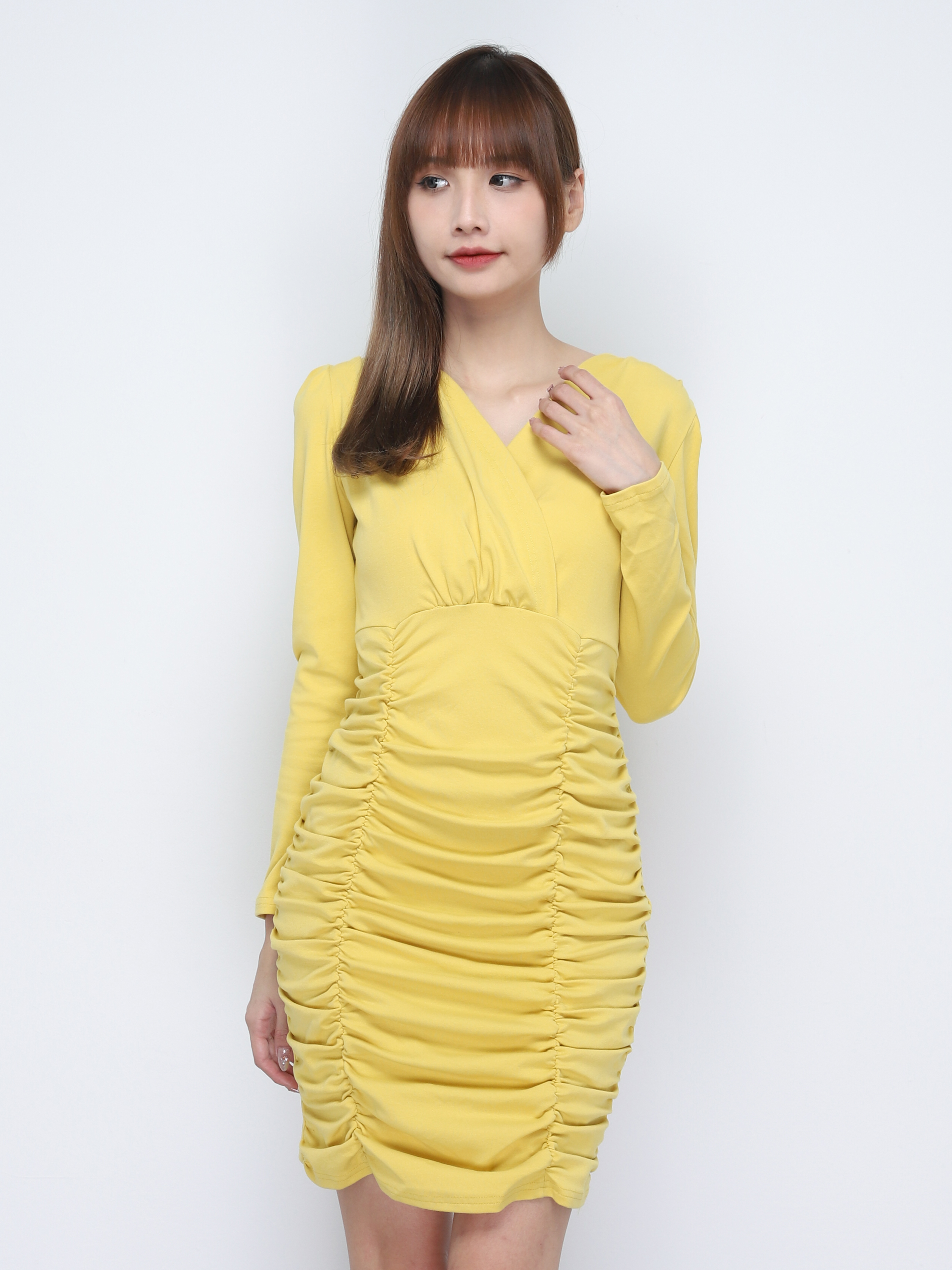V Neck Wrap Pleated Dress 19813