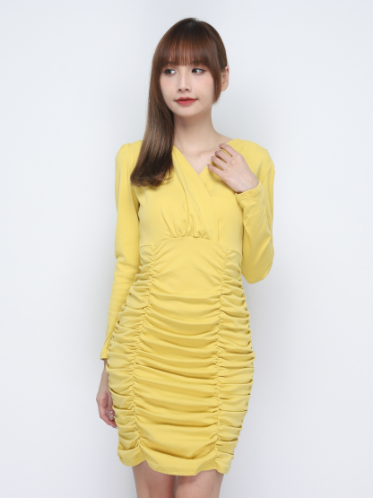 V Neck Wrap Pleated Dress 19813