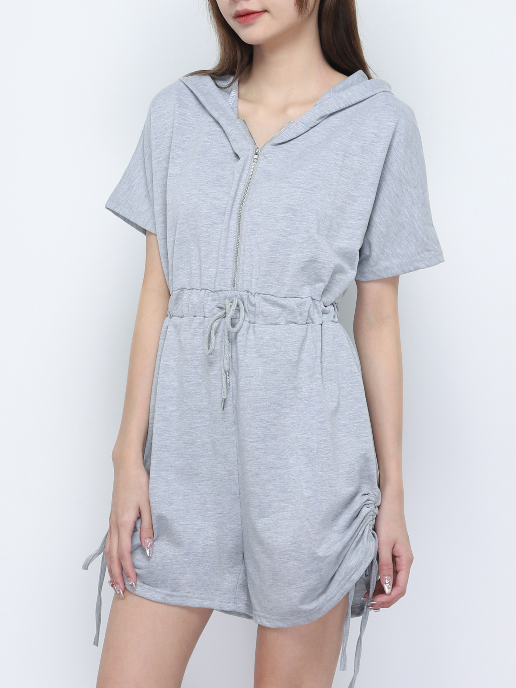 Front Zip With Cap Jumpsuit 19854