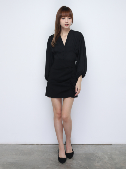 V Neck Puff Long Sleeve Wrap Top 19929