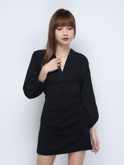 V Neck Puff Long Sleeve Wrap Top 19929