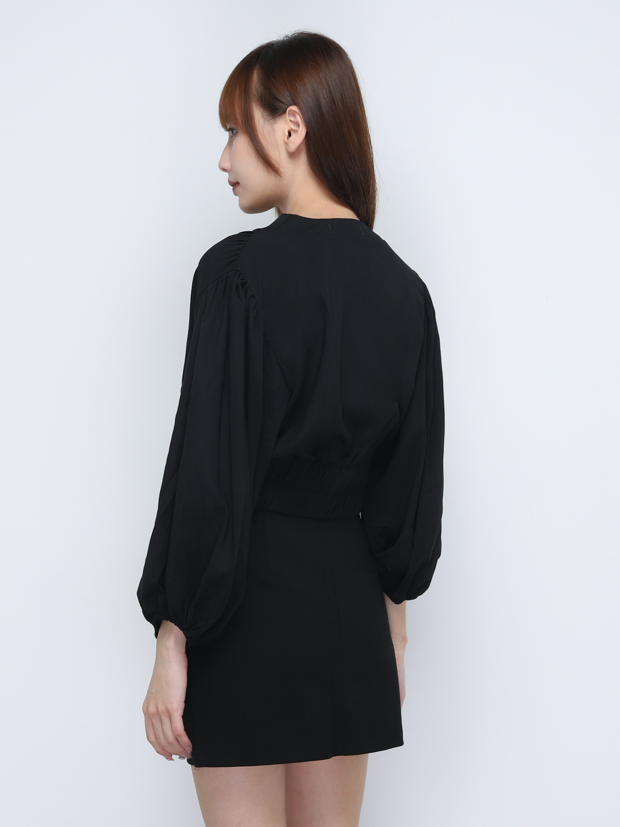 V Neck Puff Long Sleeve Wrap Top 19929