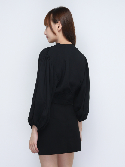 V Neck Puff Long Sleeve Wrap Top 19929