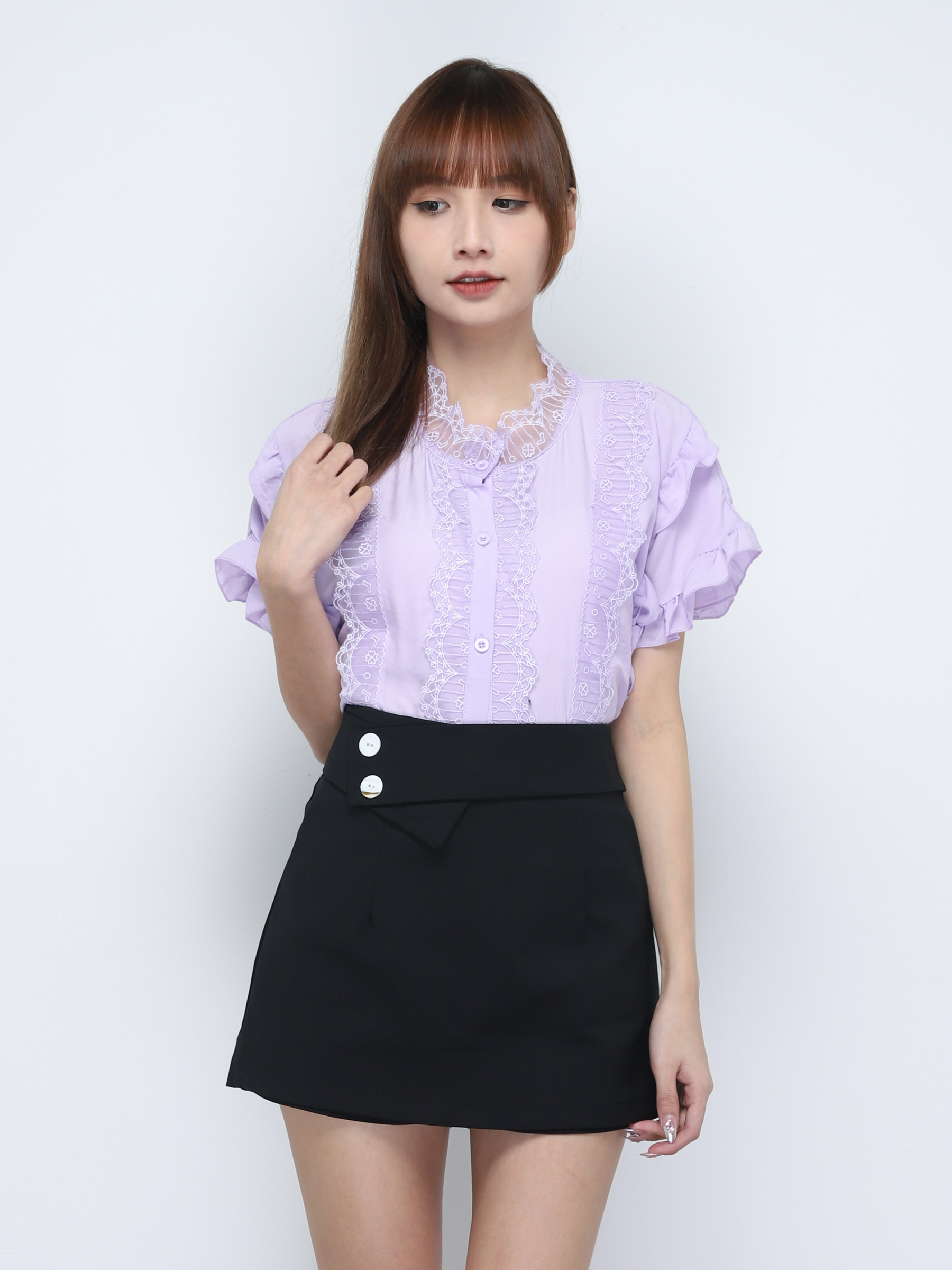 High Waist With Side Decorative Button Skirt Pant 20162