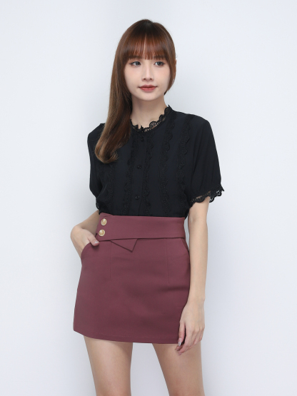 High Waist With Side Decorative Button Skirt Pant 20162