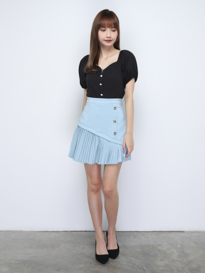 High Waist Side Decorative Button With Bottom Pleated Skirt 20170