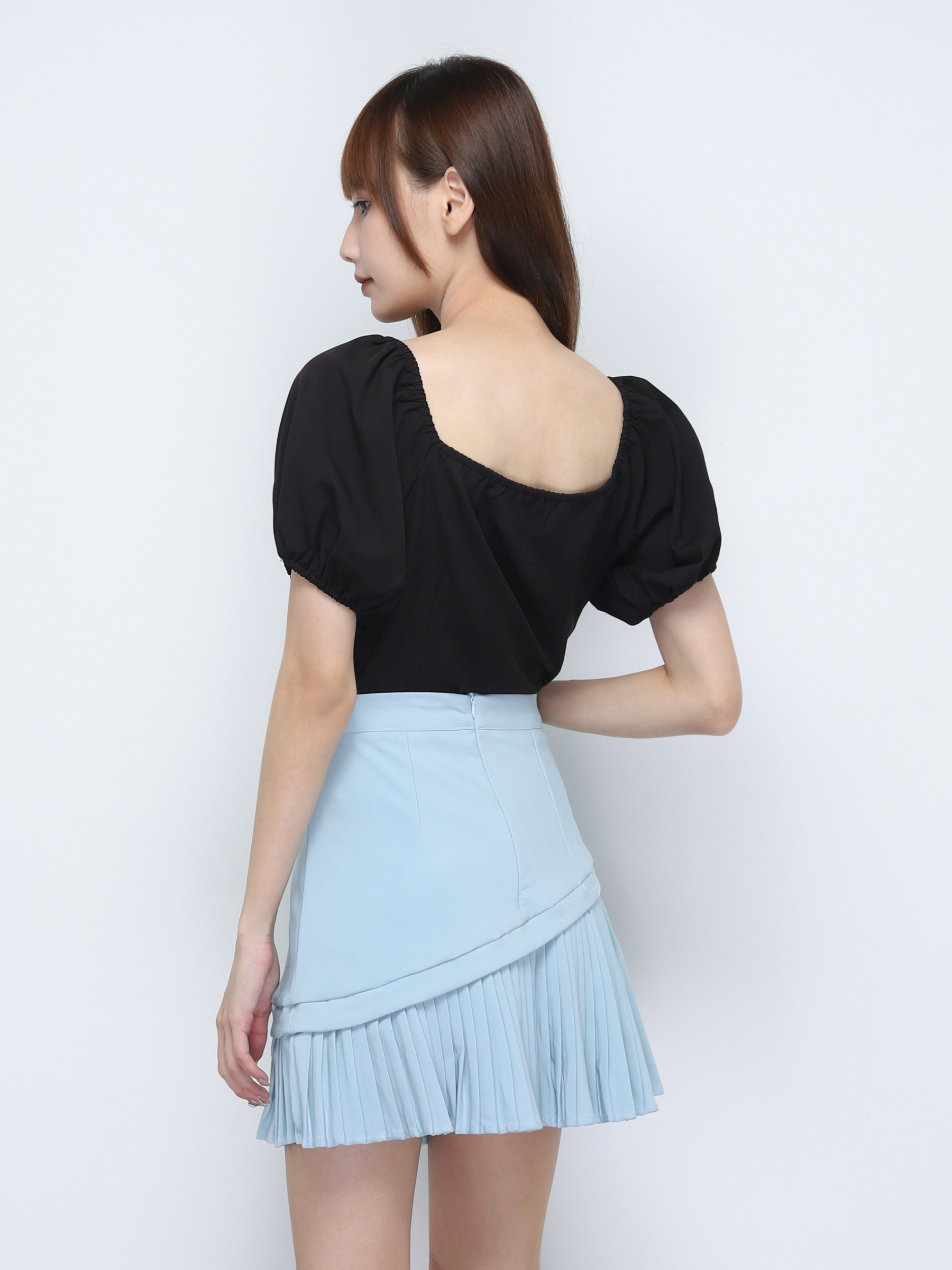 High Waist Side Decorative Button With Bottom Pleated Skirt 20170