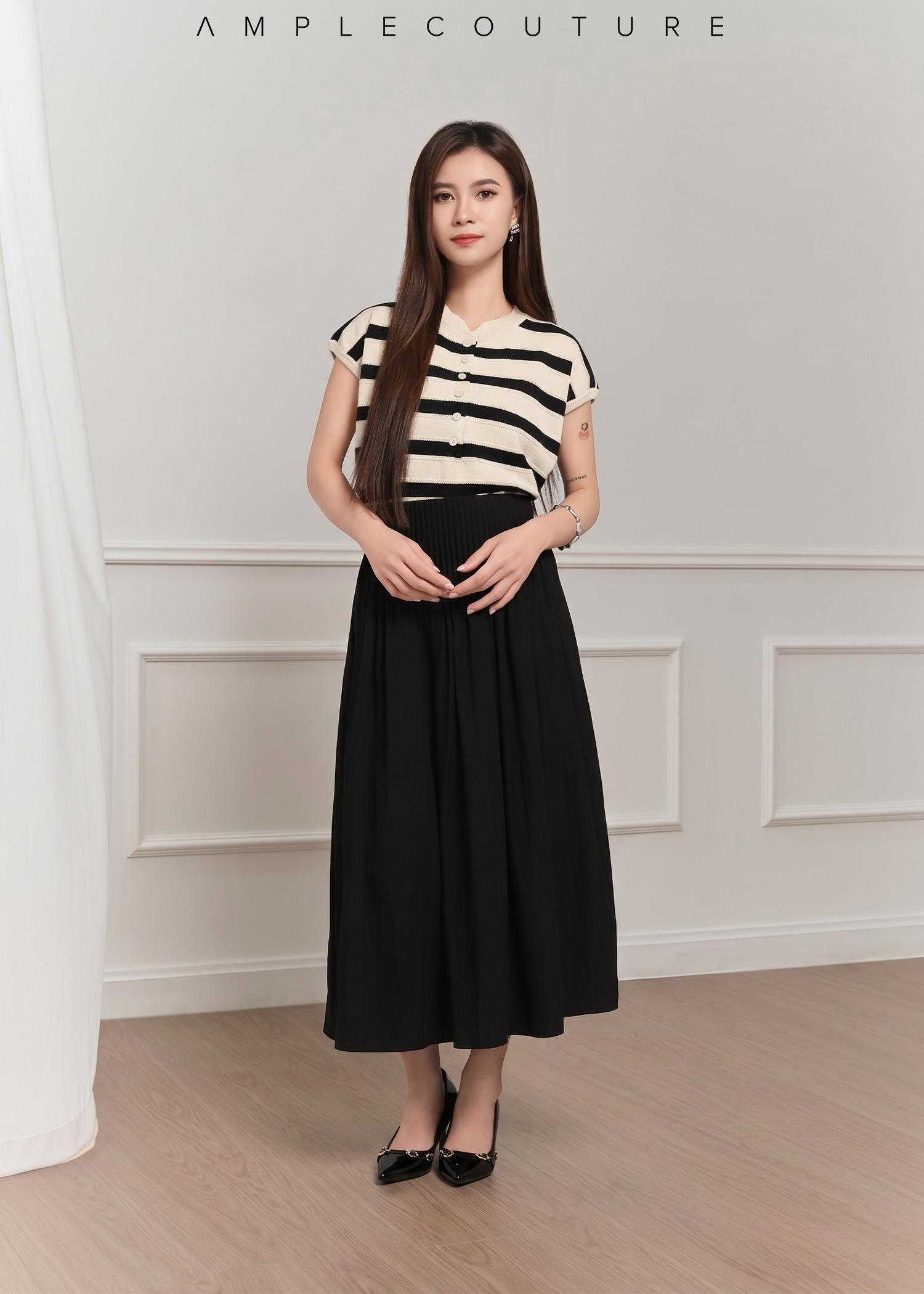 Stripe With Front Button Top DJ157