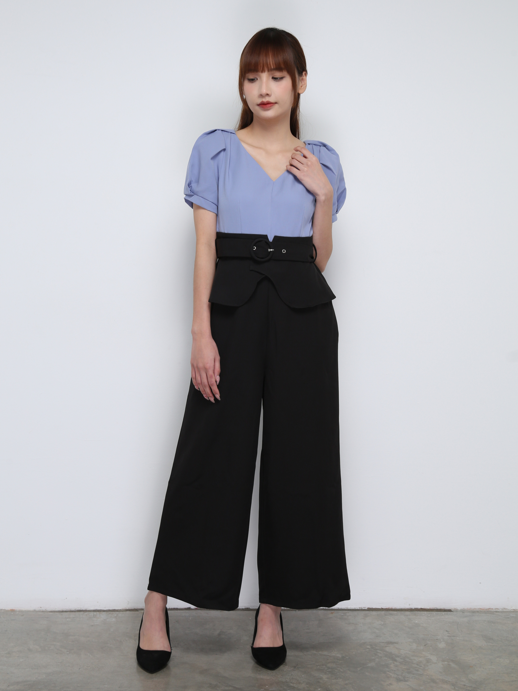 V Neck Two Tone With Belt Jumpsuit 21190
