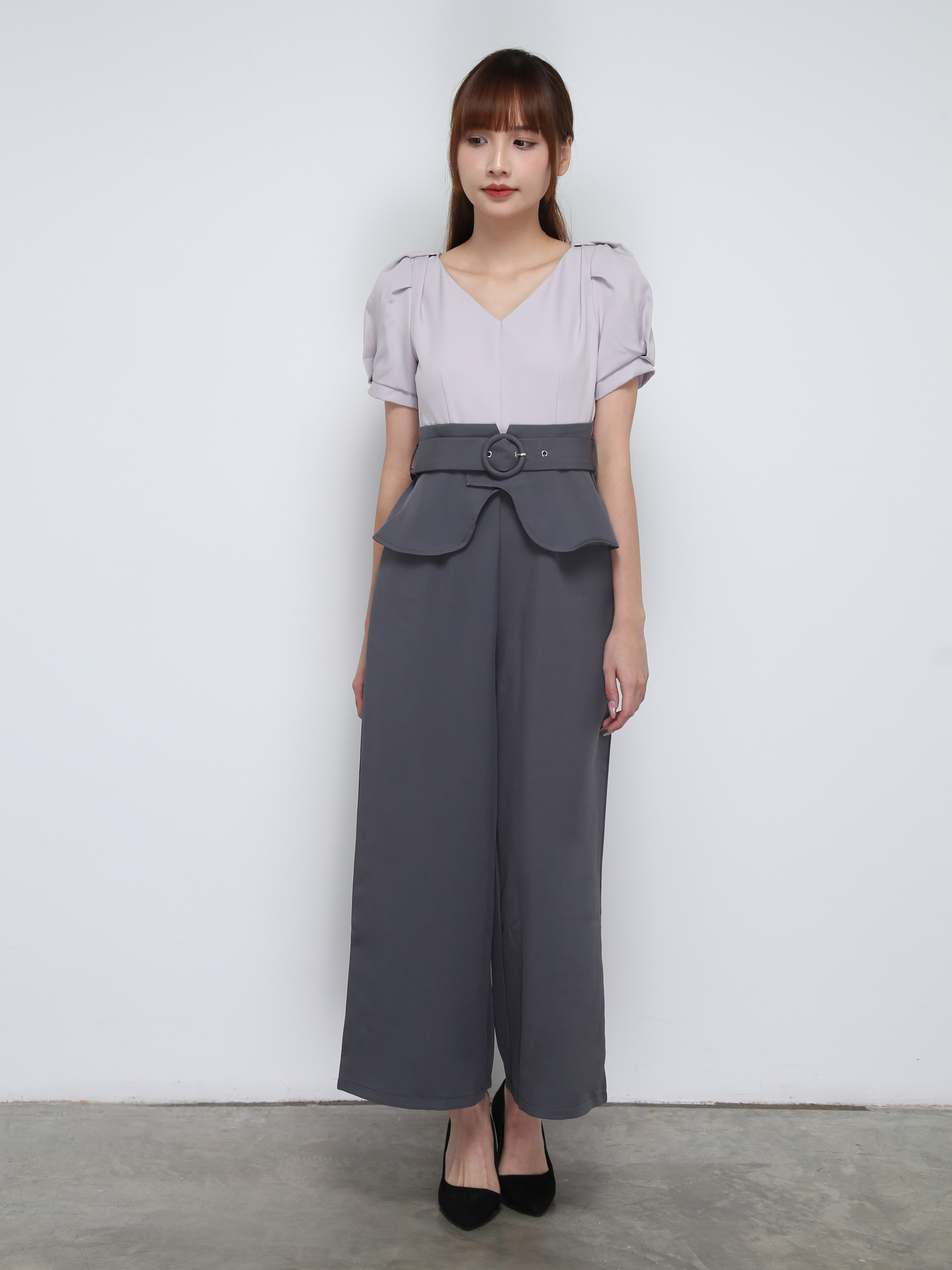 V Neck Two Tone With Belt Jumpsuit 21190