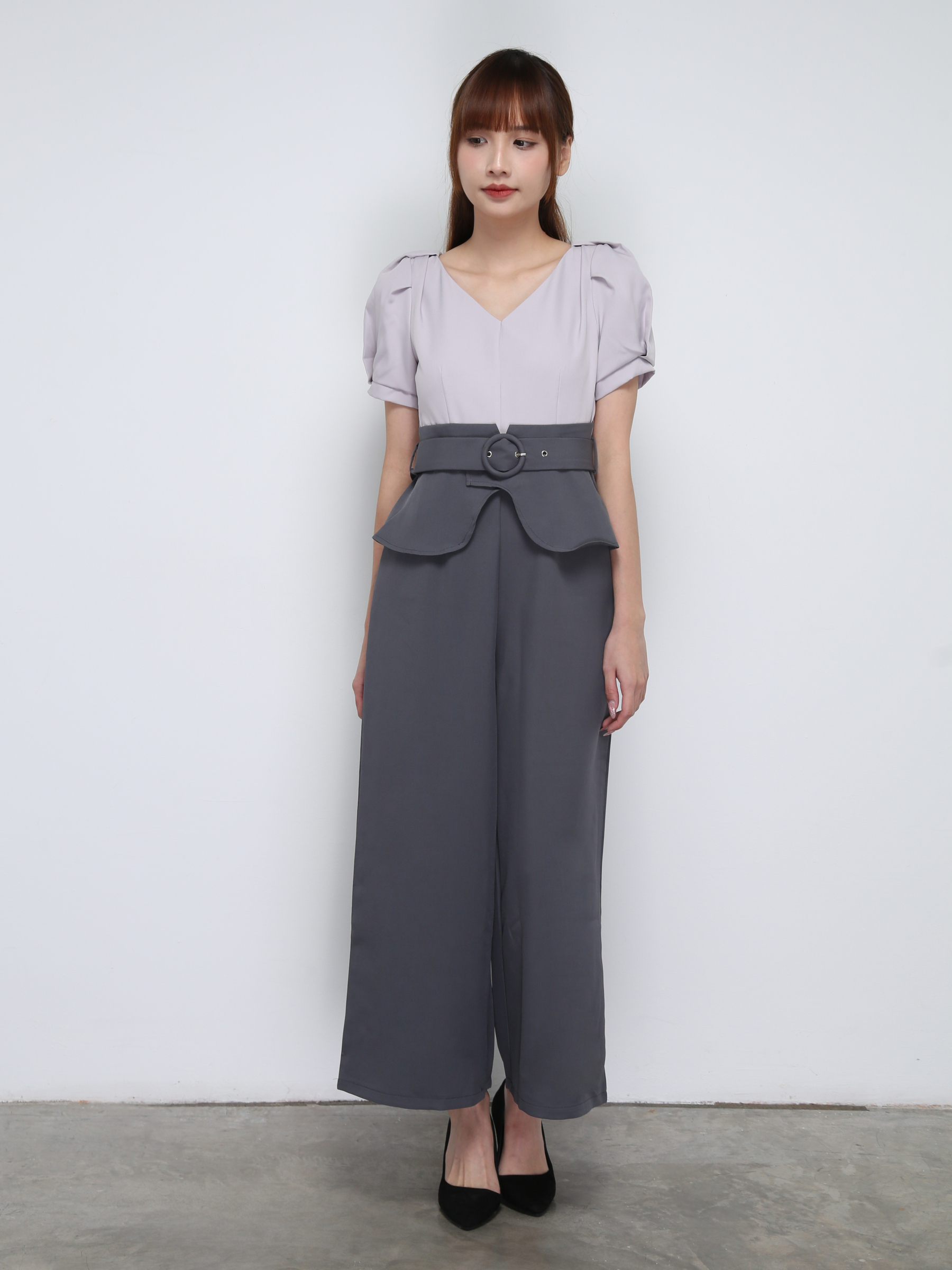 V Neck Two Tone With Belt Jumpsuit 21190