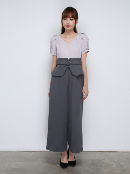 V Neck Two Tone With Belt Jumpsuit 21190