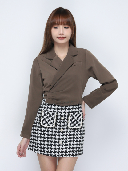 A Line Fake Pocket And Pearl Button Skirt 19965