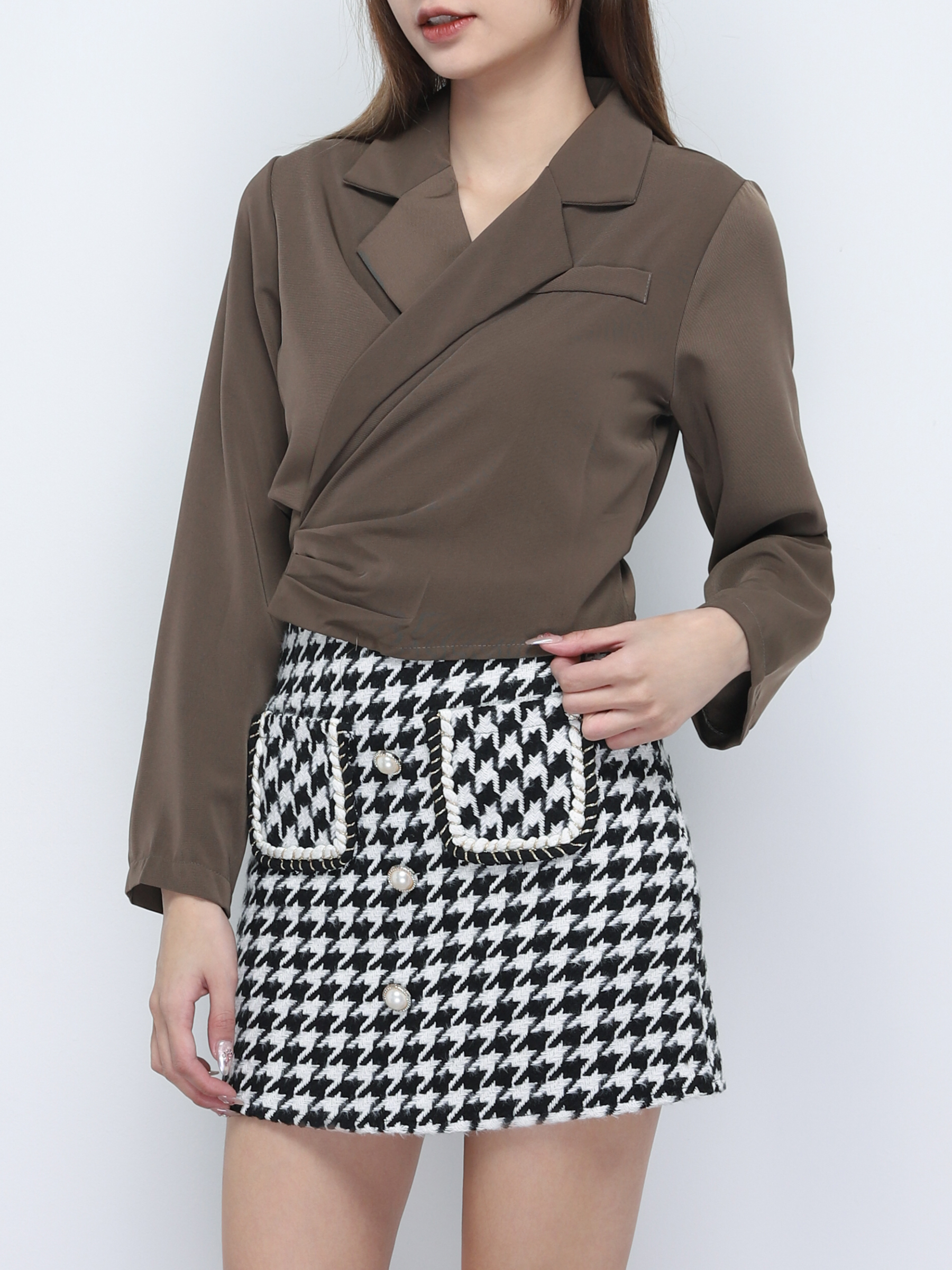 A Line Fake Pocket And Pearl Button Skirt 19965