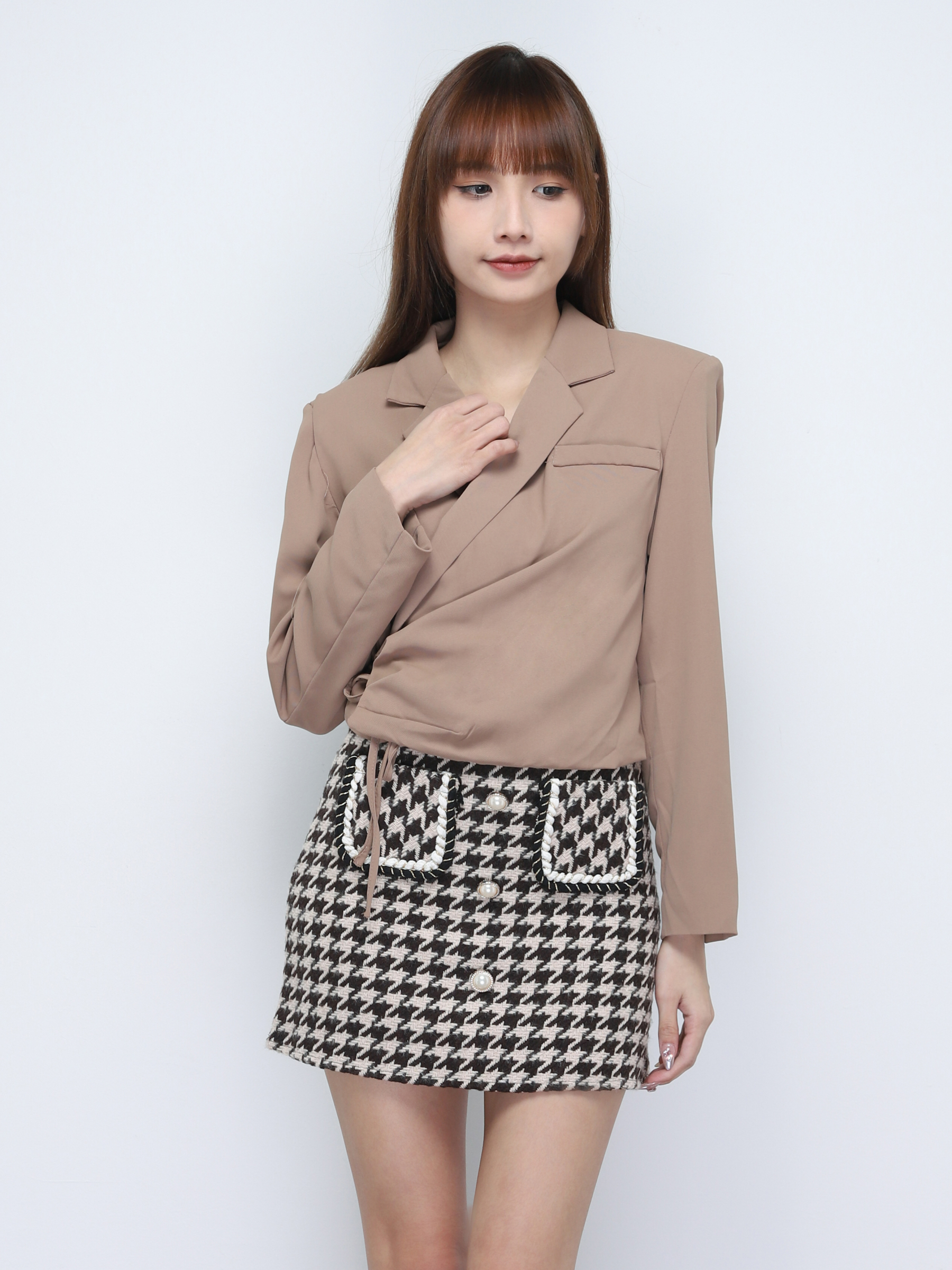 A Line Fake Pocket And Pearl Button Skirt 19965