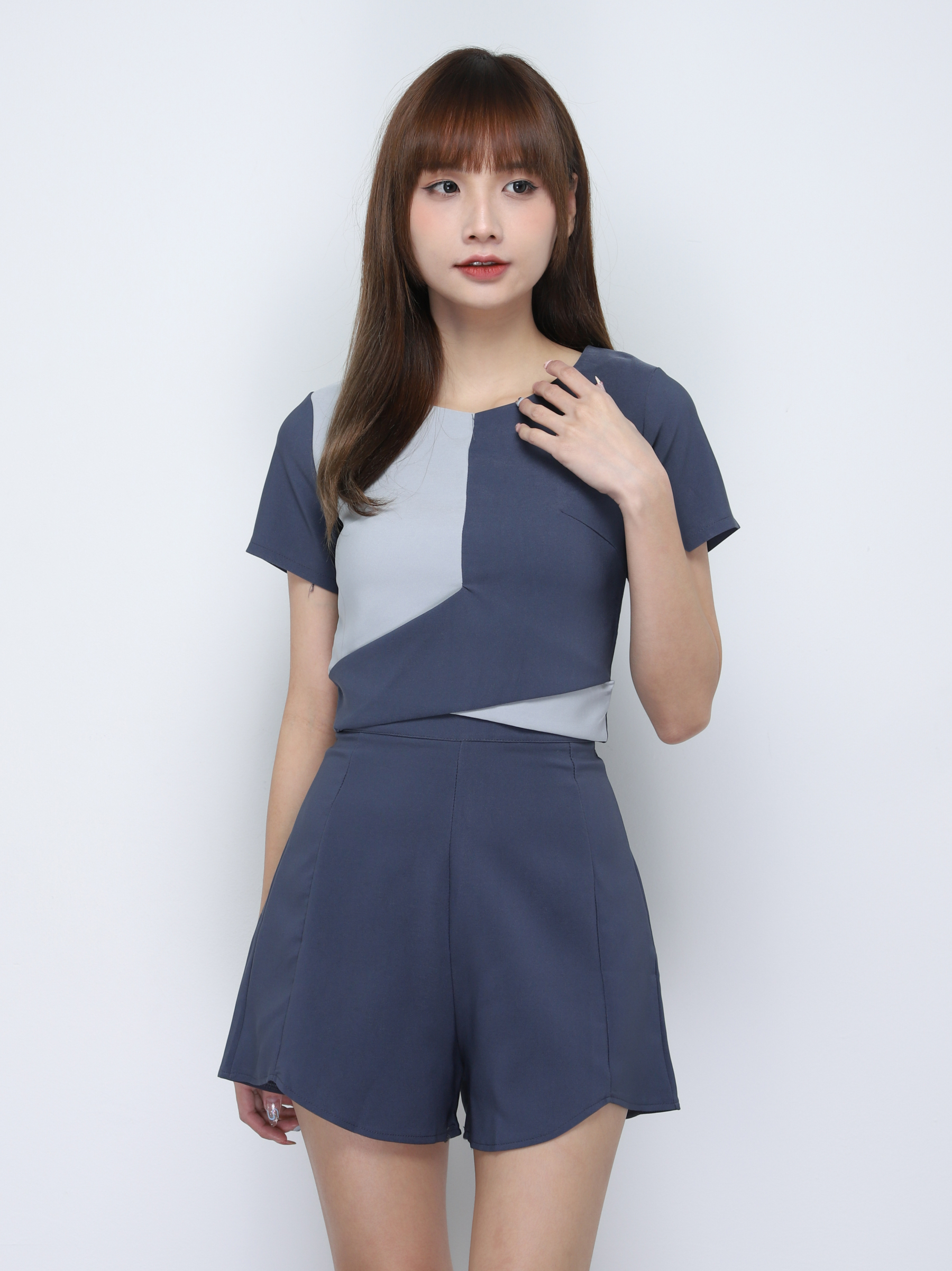 Two Tone Cross Top And Short Pants Set 20069