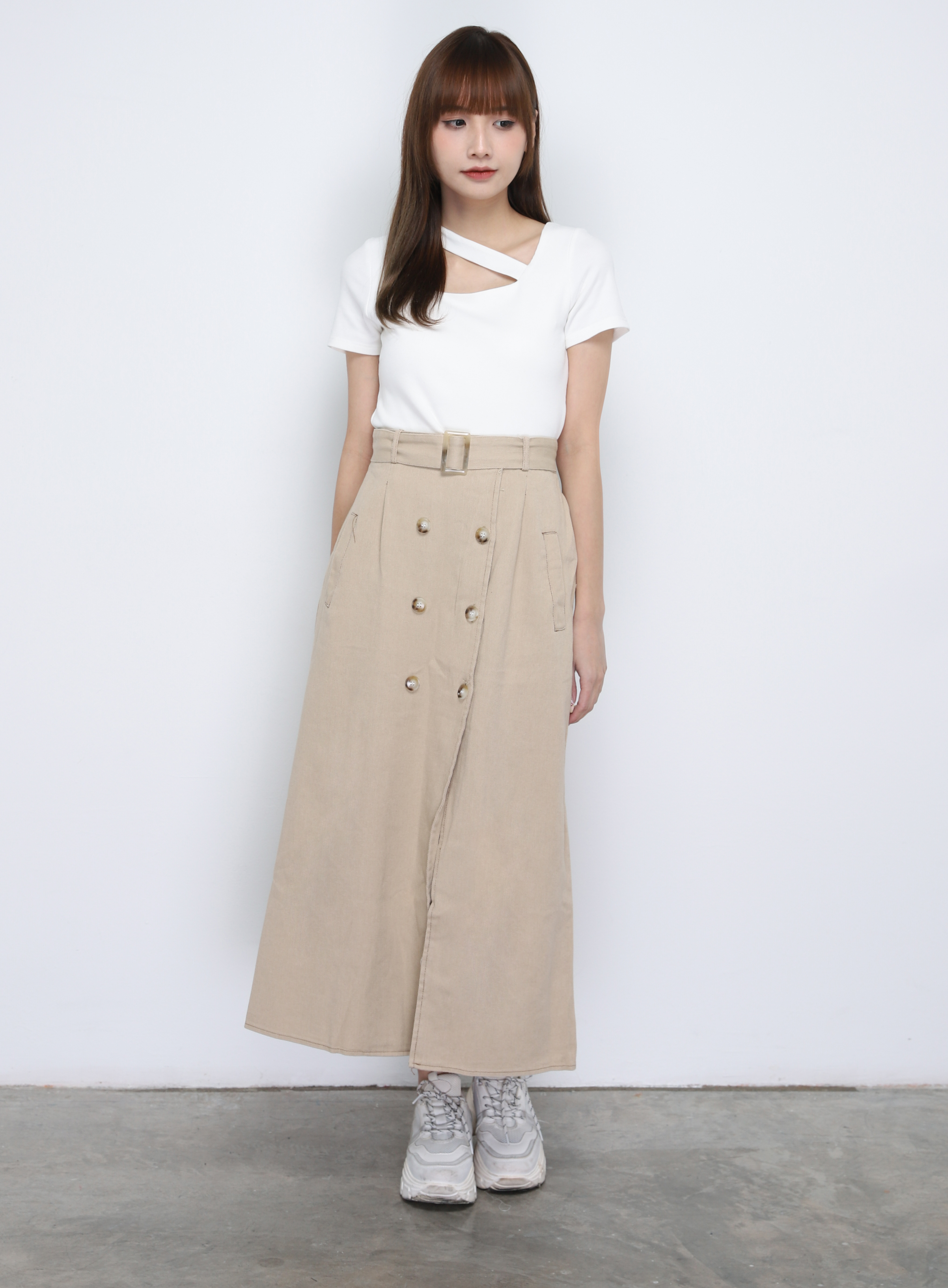 Dua Breasted Button With Belt Long Skirt 20027