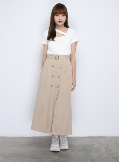 Dua Breasted Button With Belt Long Skirt 20027