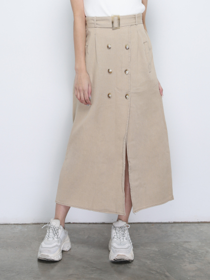 Dua Breasted Button With Belt Long Skirt 20027