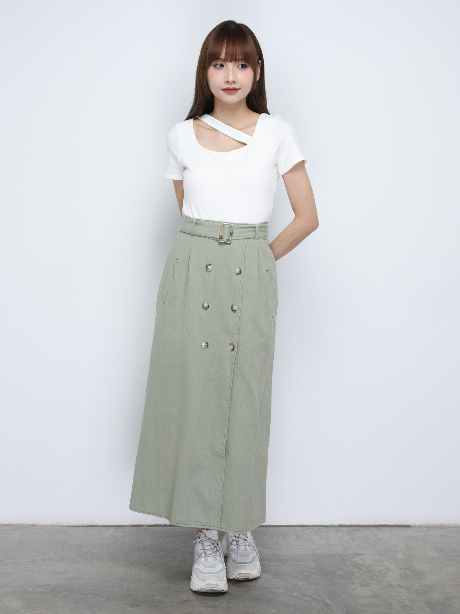 Dua Breasted Button With Belt Long Skirt 20027