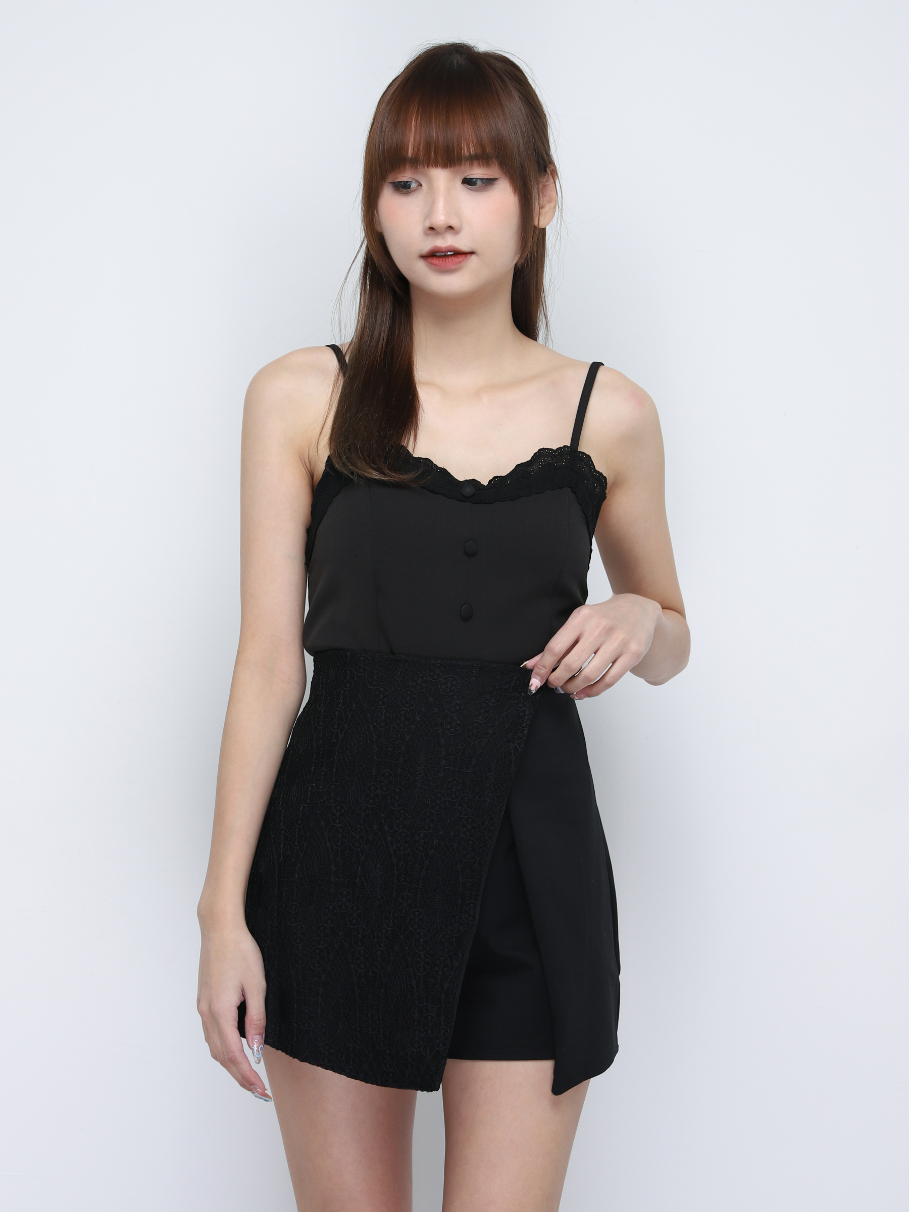 Lace With Deccorative Button With Strap Top 20123