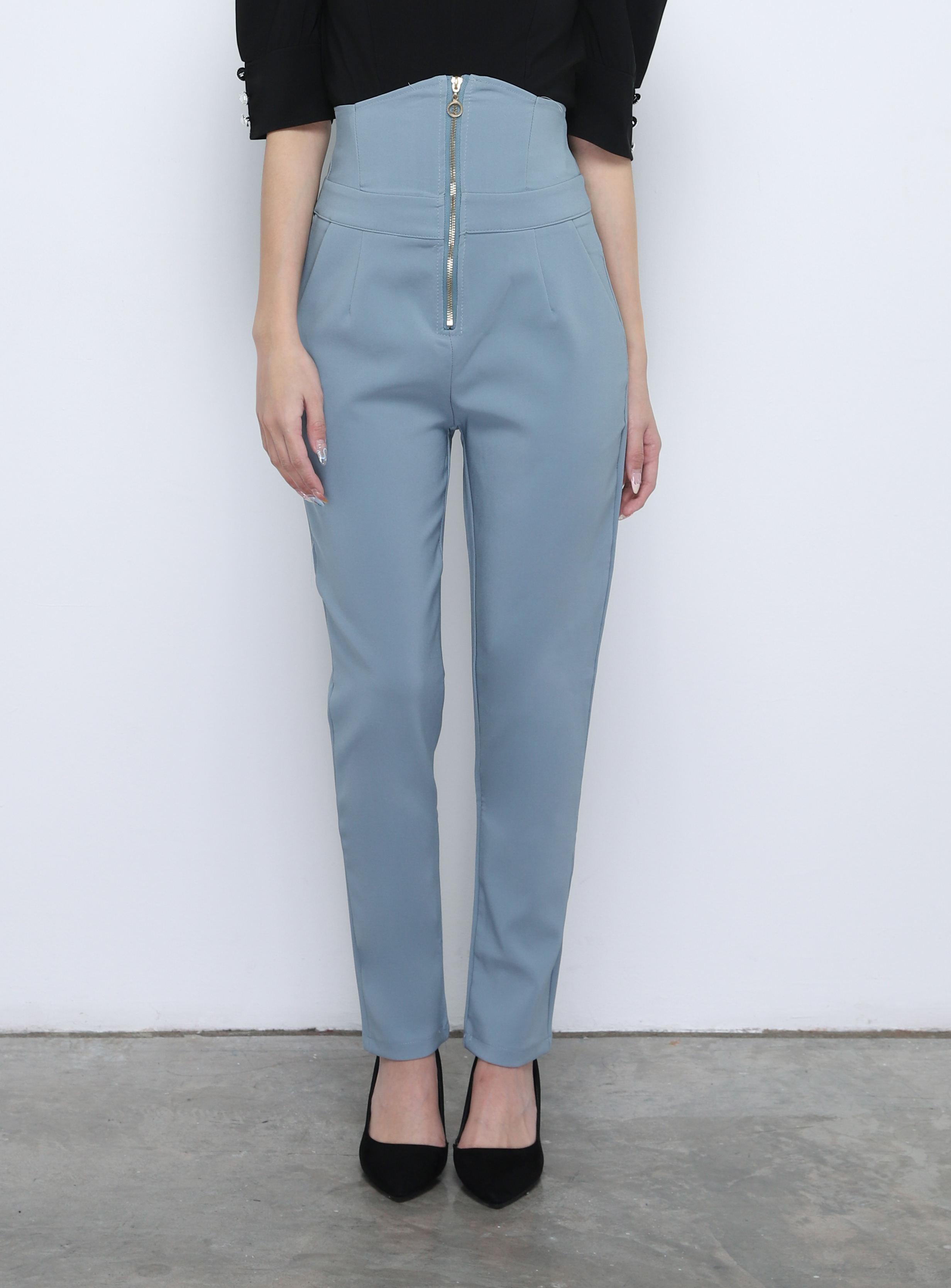 High Waist Front Zip Long Pants 20134