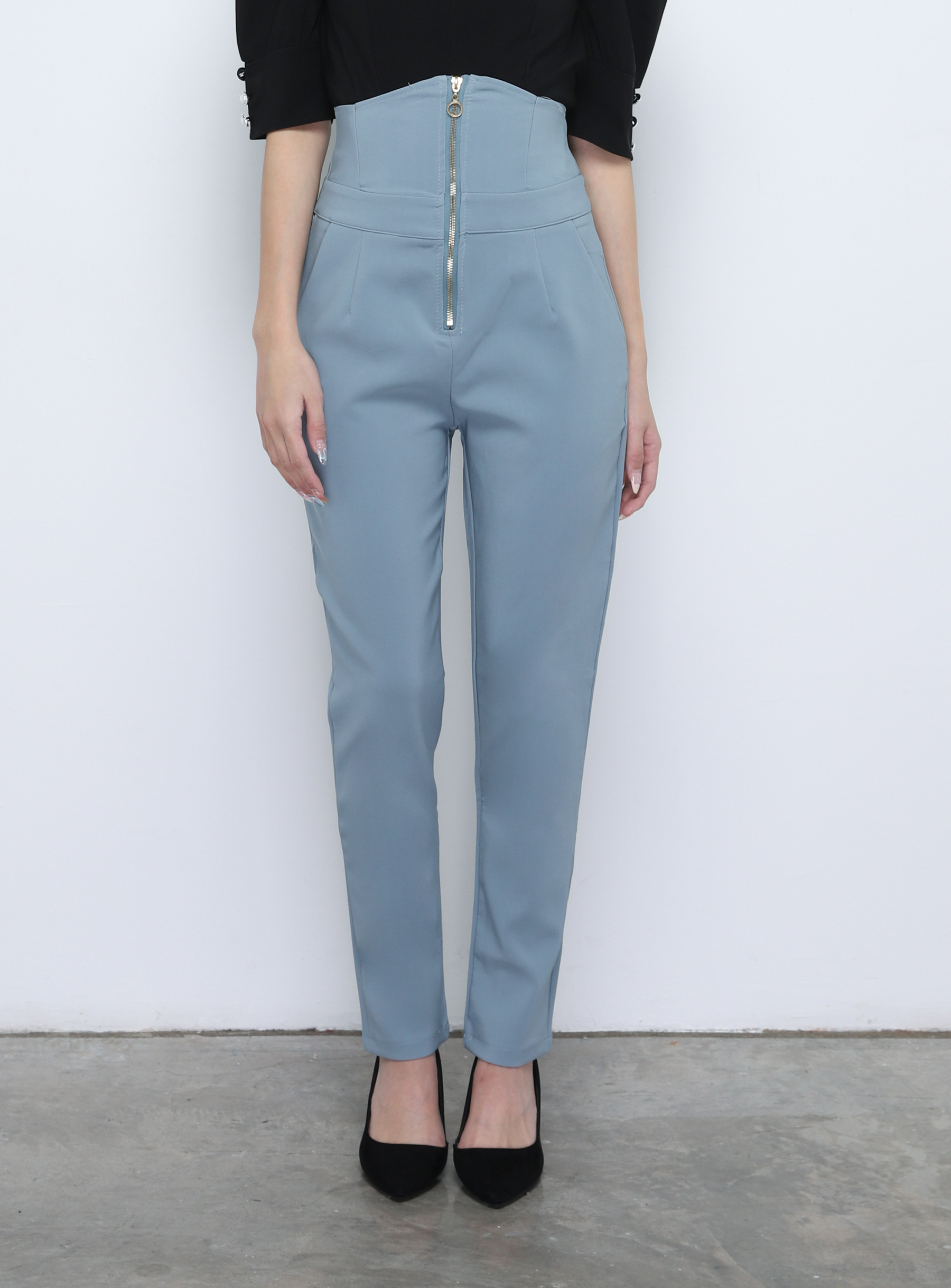 High Waist Front Zip Long Pants 20134