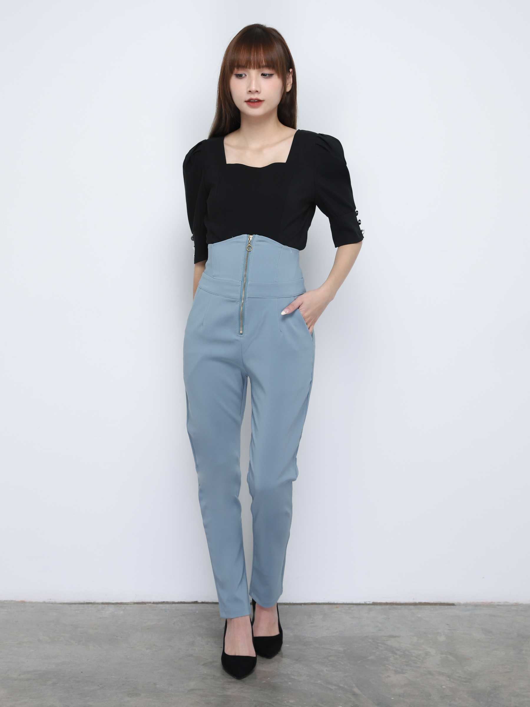 High Waist Front Zip Long Pants 20134
