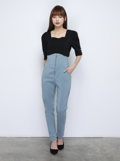 High Waist Front Zip Long Pants 20134