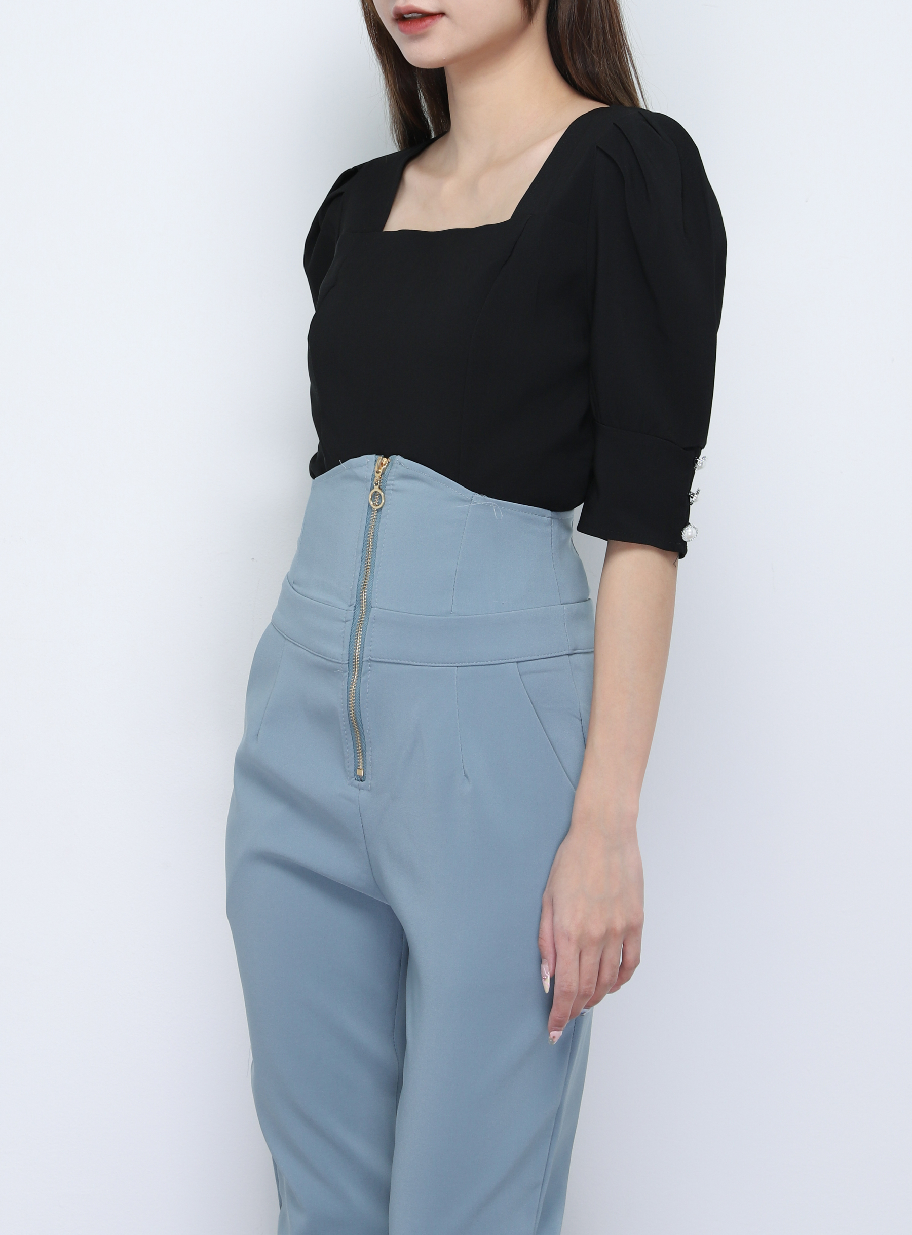 High Waist Front Zip Long Pants 20134