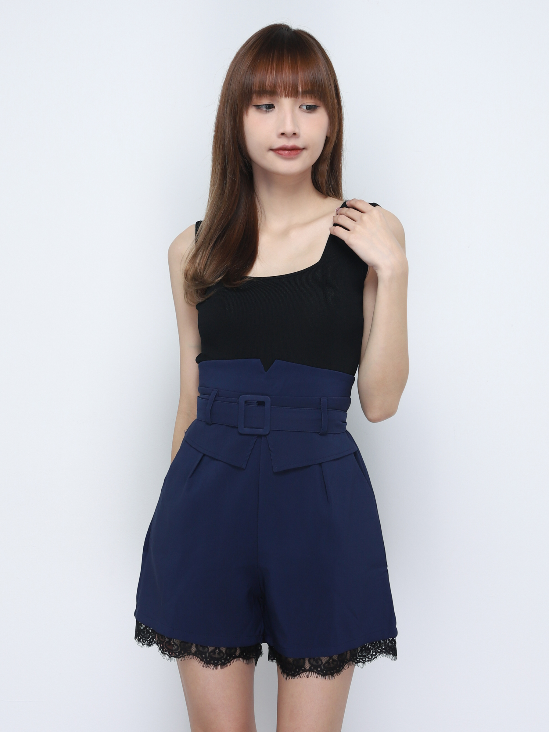 High Waist With Lace Short Pants With Belt 20107