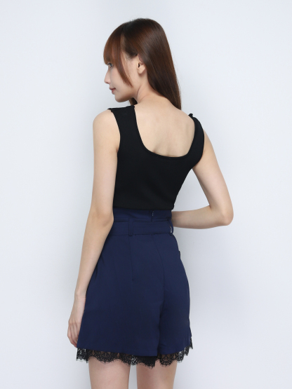 High Waist With Lace Short Pants With Belt 20107