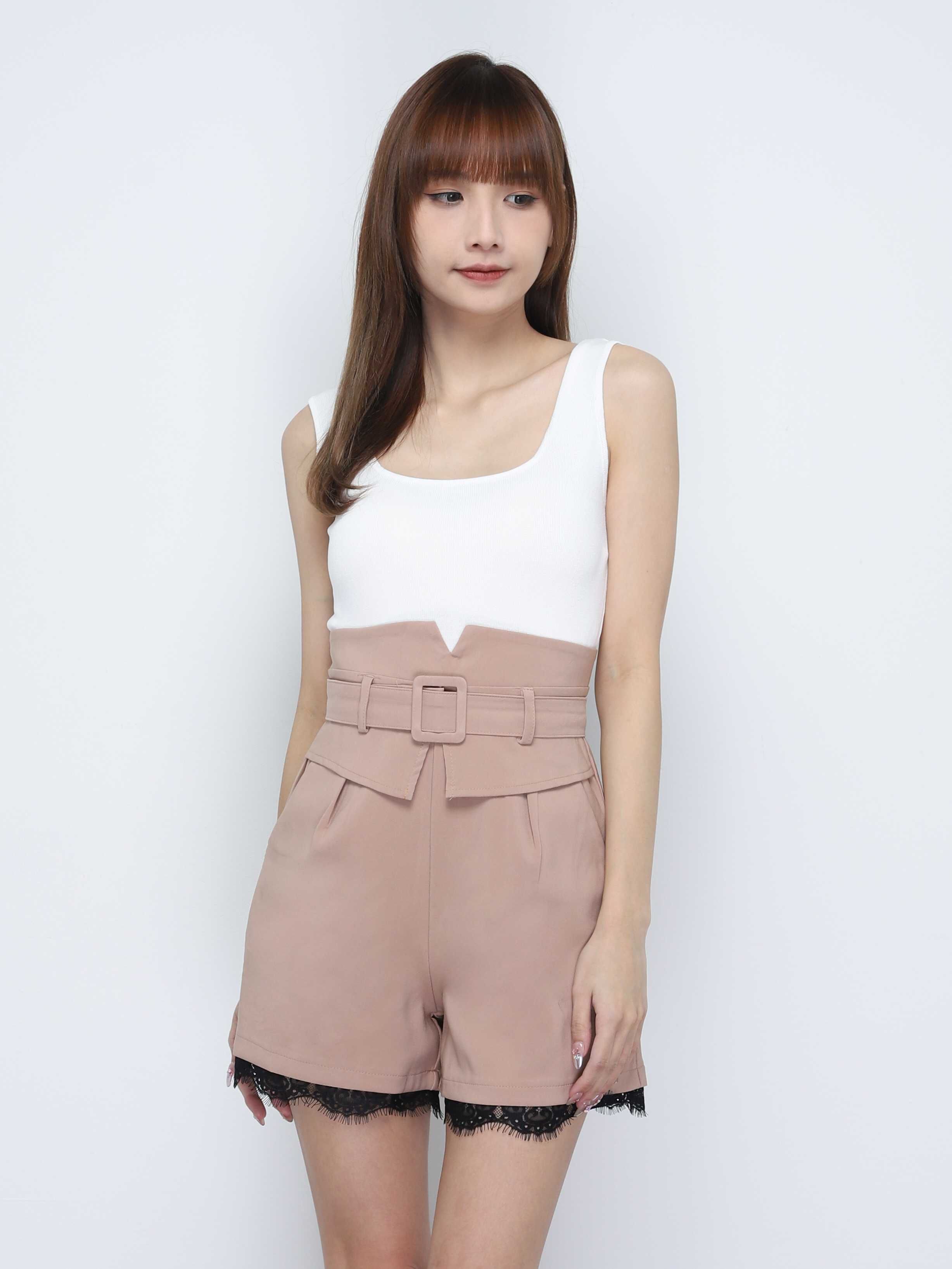 High Waist With Lace Short Pants With Belt 20107