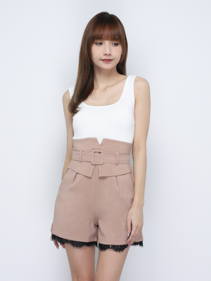 High Waist With Lace Short Pants With Belt 20107