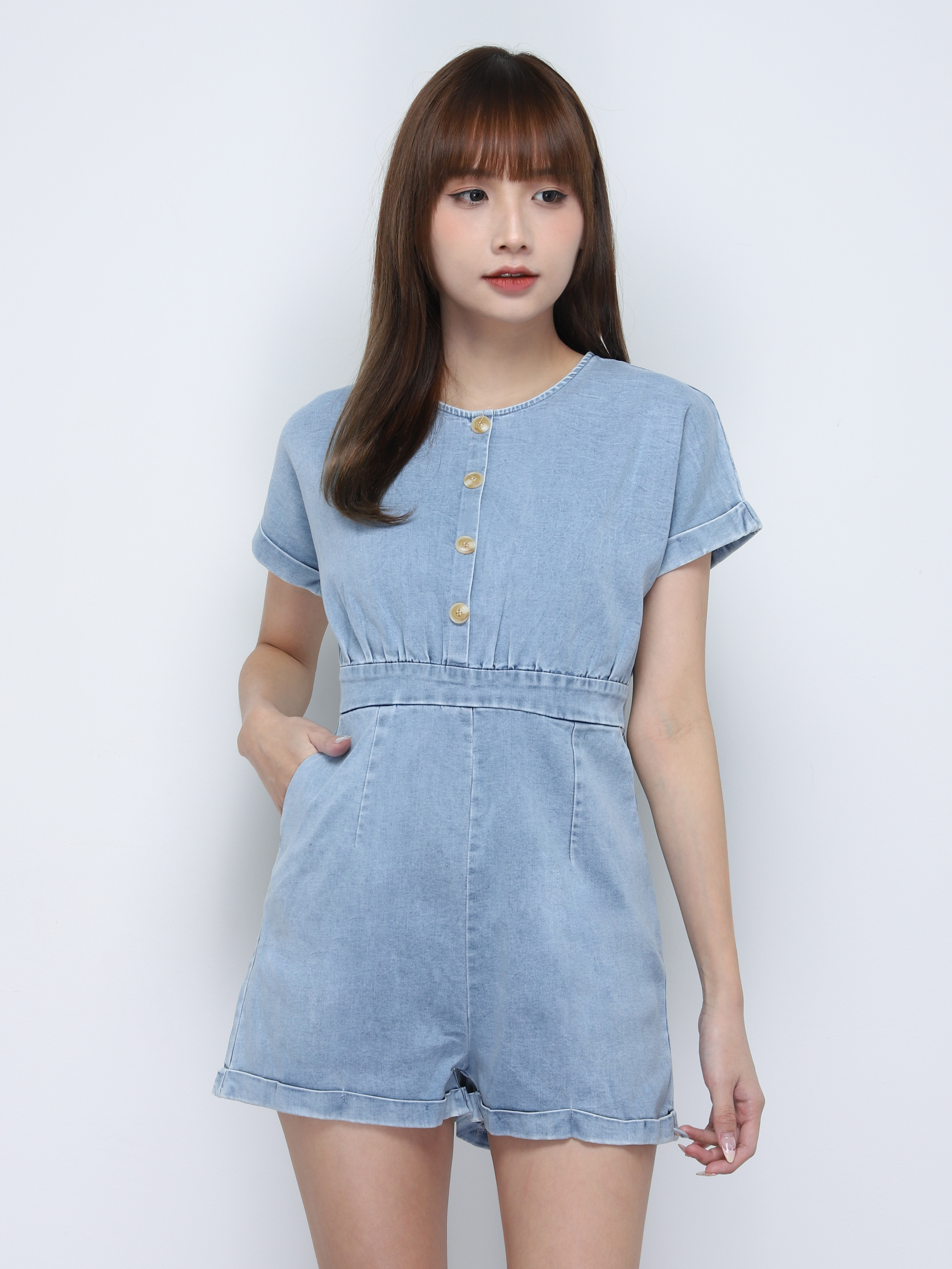 Denim Decorative Button Jumpsuit 20160