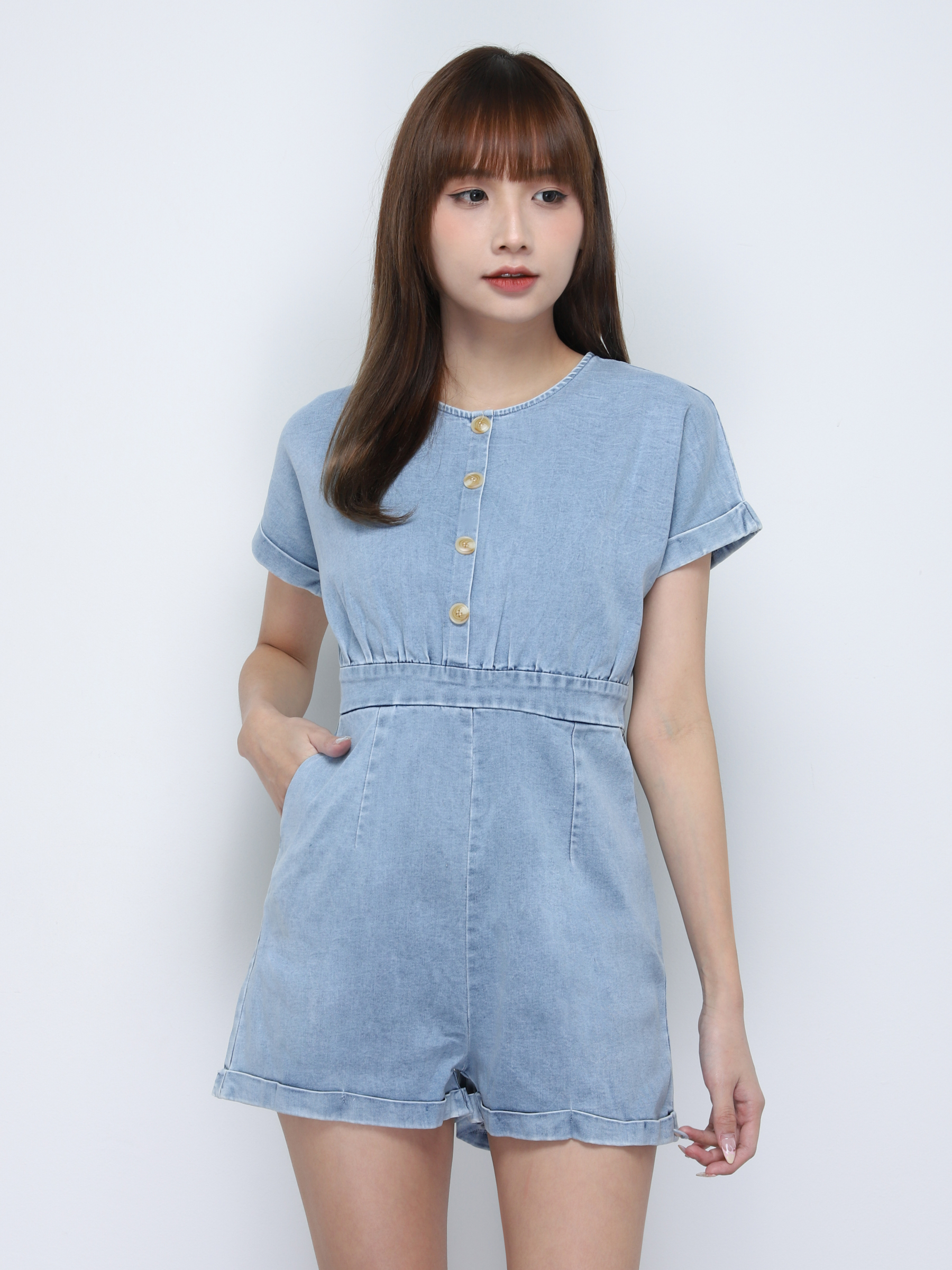 Denim Decorative Button Jumpsuit 20160