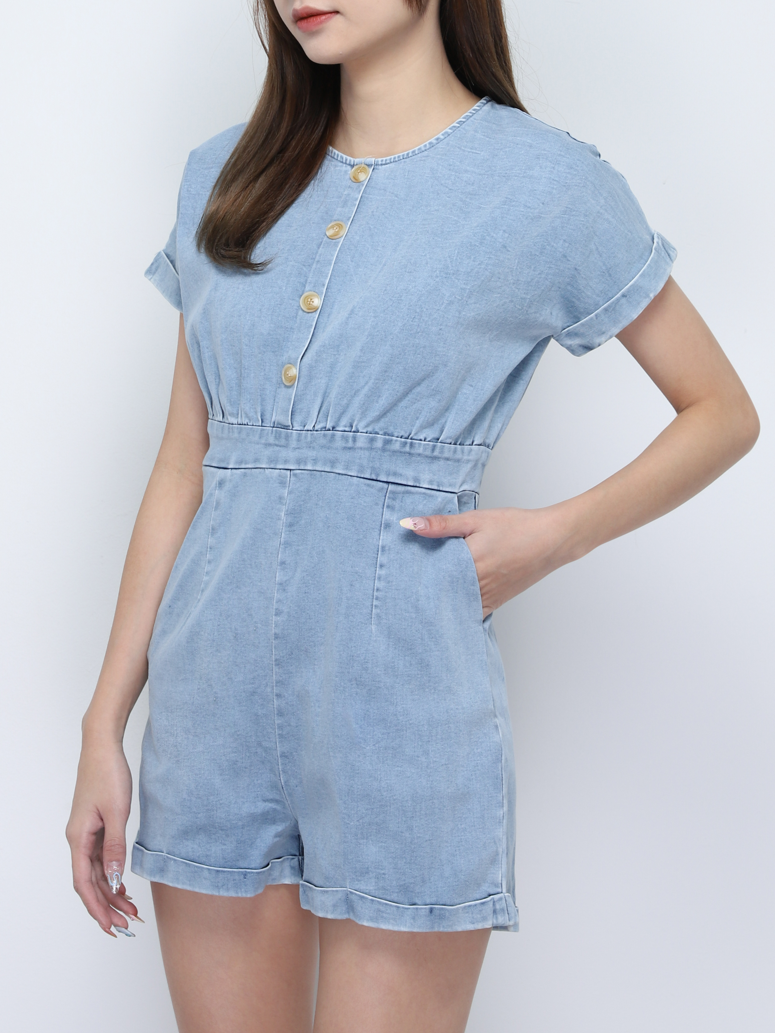 Denim Decorative Button Jumpsuit 20160