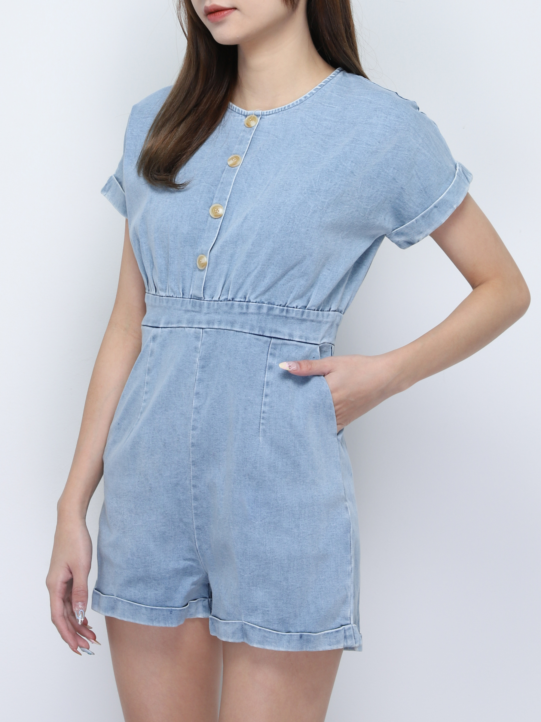 Denim Decorative Button Jumpsuit 20160