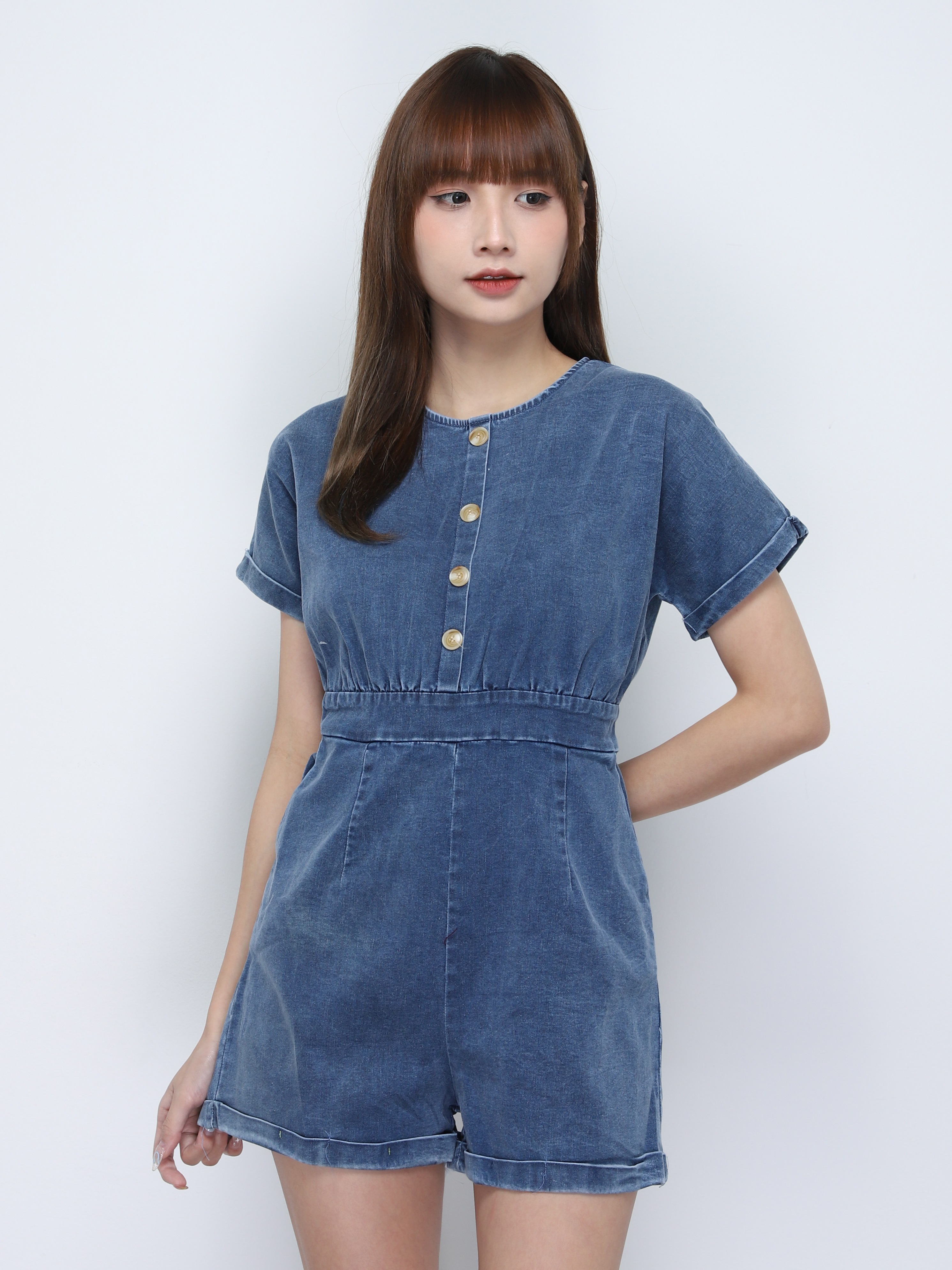 Denim Decorative Button Jumpsuit 20160