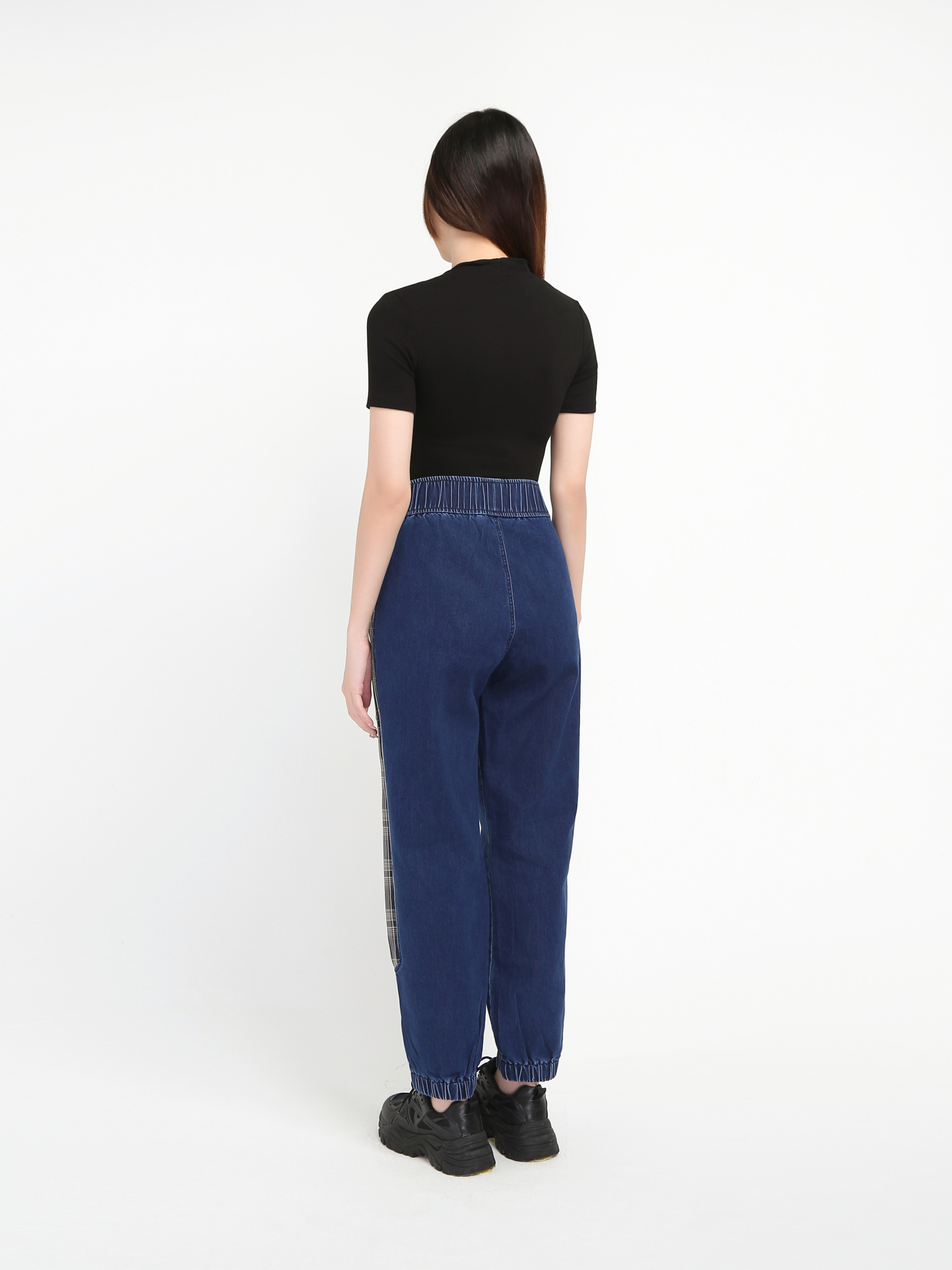 Waist Strechable Checker Denim Long Pant 20228