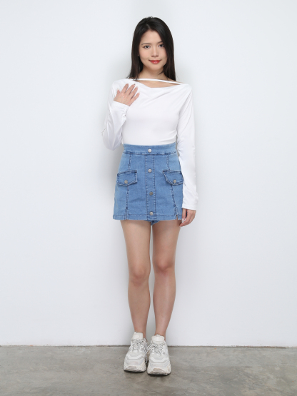 Denim Front Breasted Button Short pants 29260