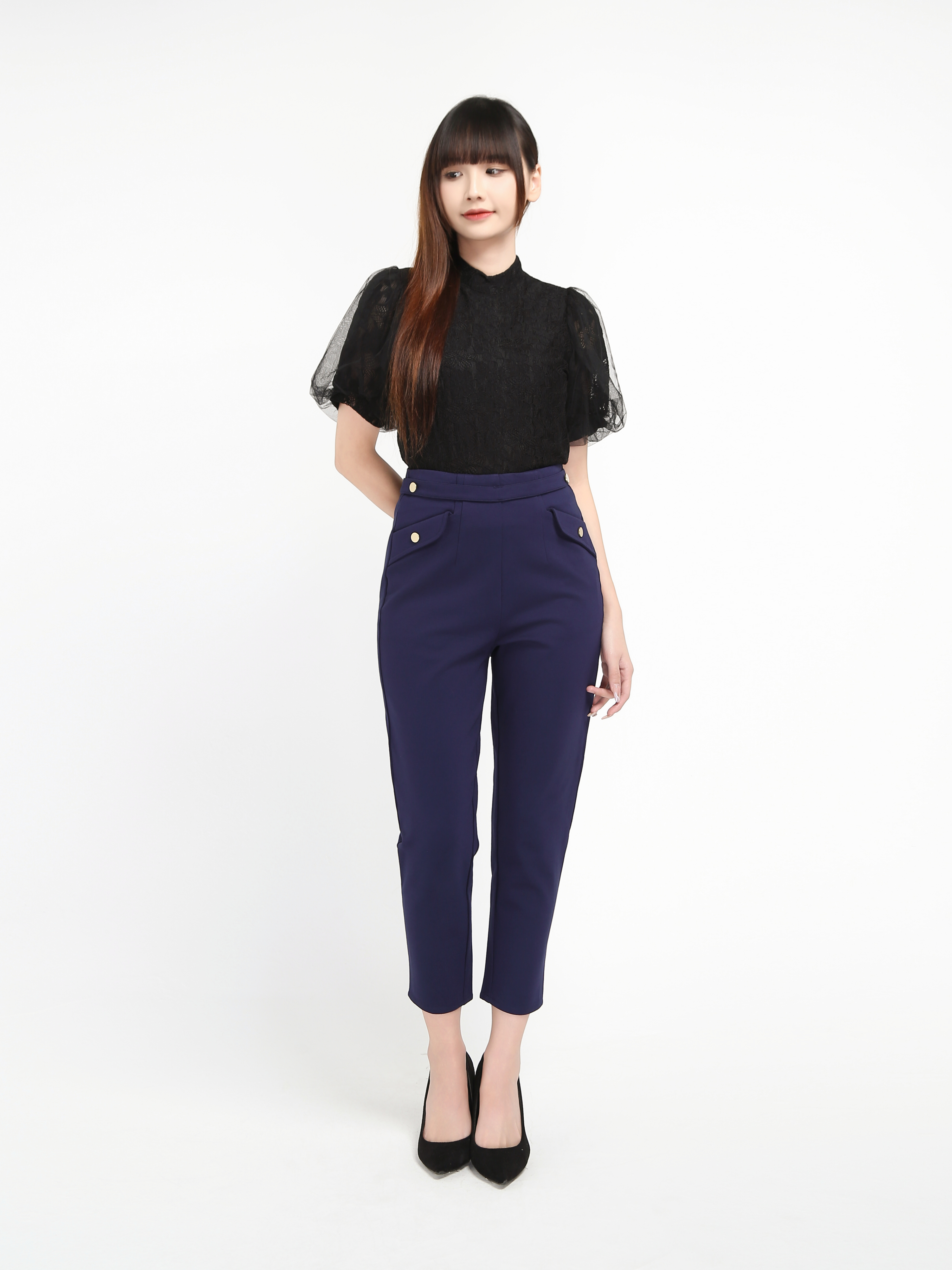 Side Pocket With Decorative Belt Long Pants 20617