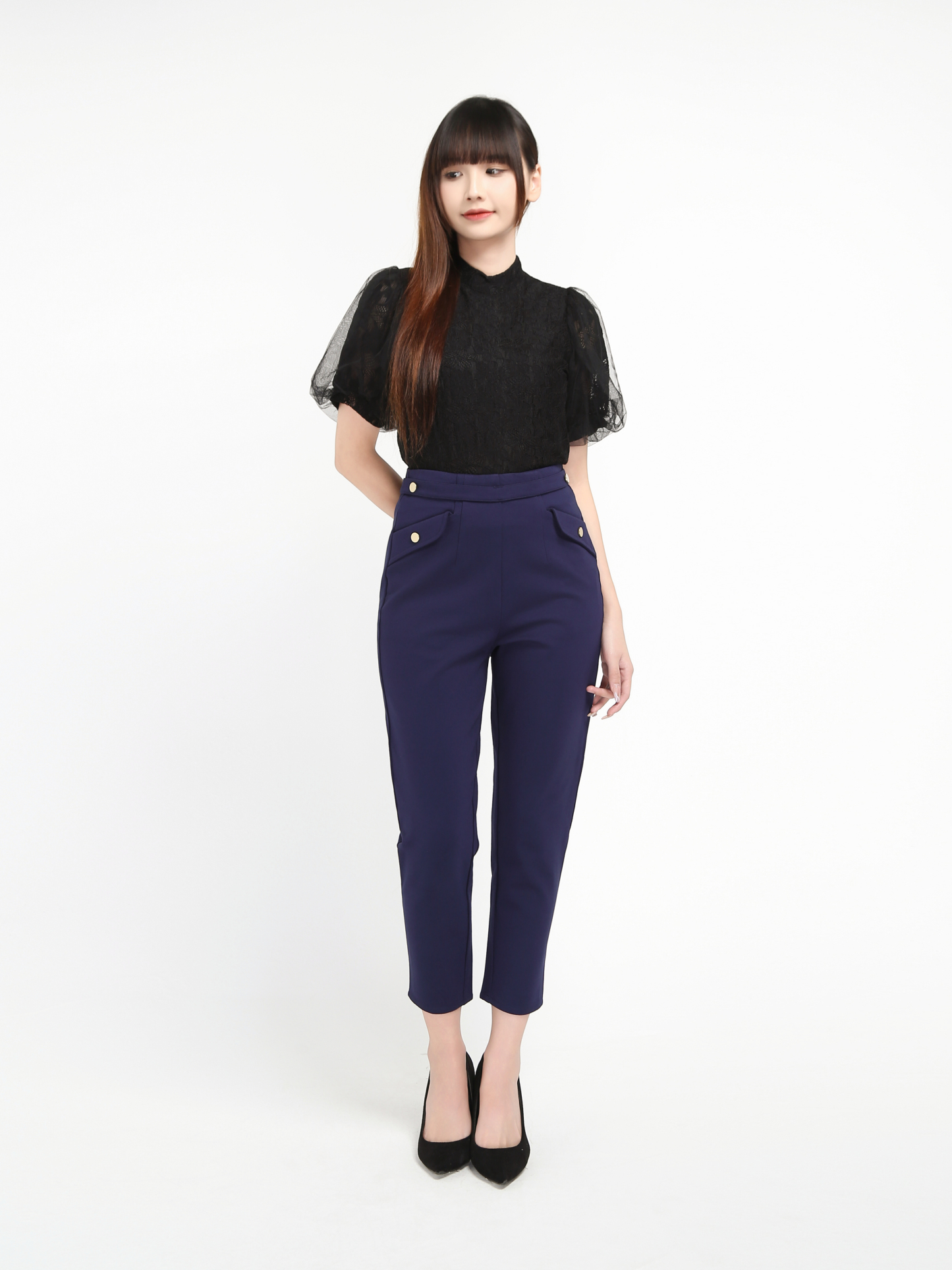 Side Pocket With Decorative Belt Long Pants 20617